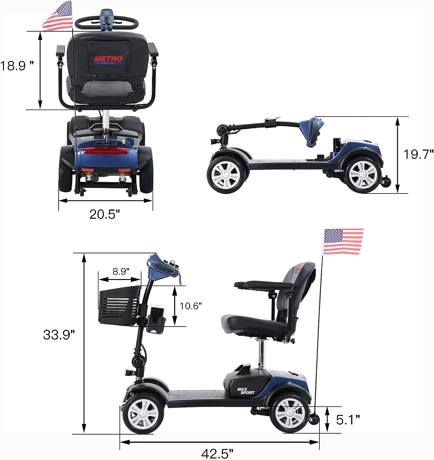 4 Wheel Mobility Scooters for Adults, Collapsible Electric Powered Wheelchair with Led Lights, 2 Cup Holders, USB Charging Port, Walking Stick Box, Up to 16 Miles, 300 lbs Capacity,Purple - Womvr