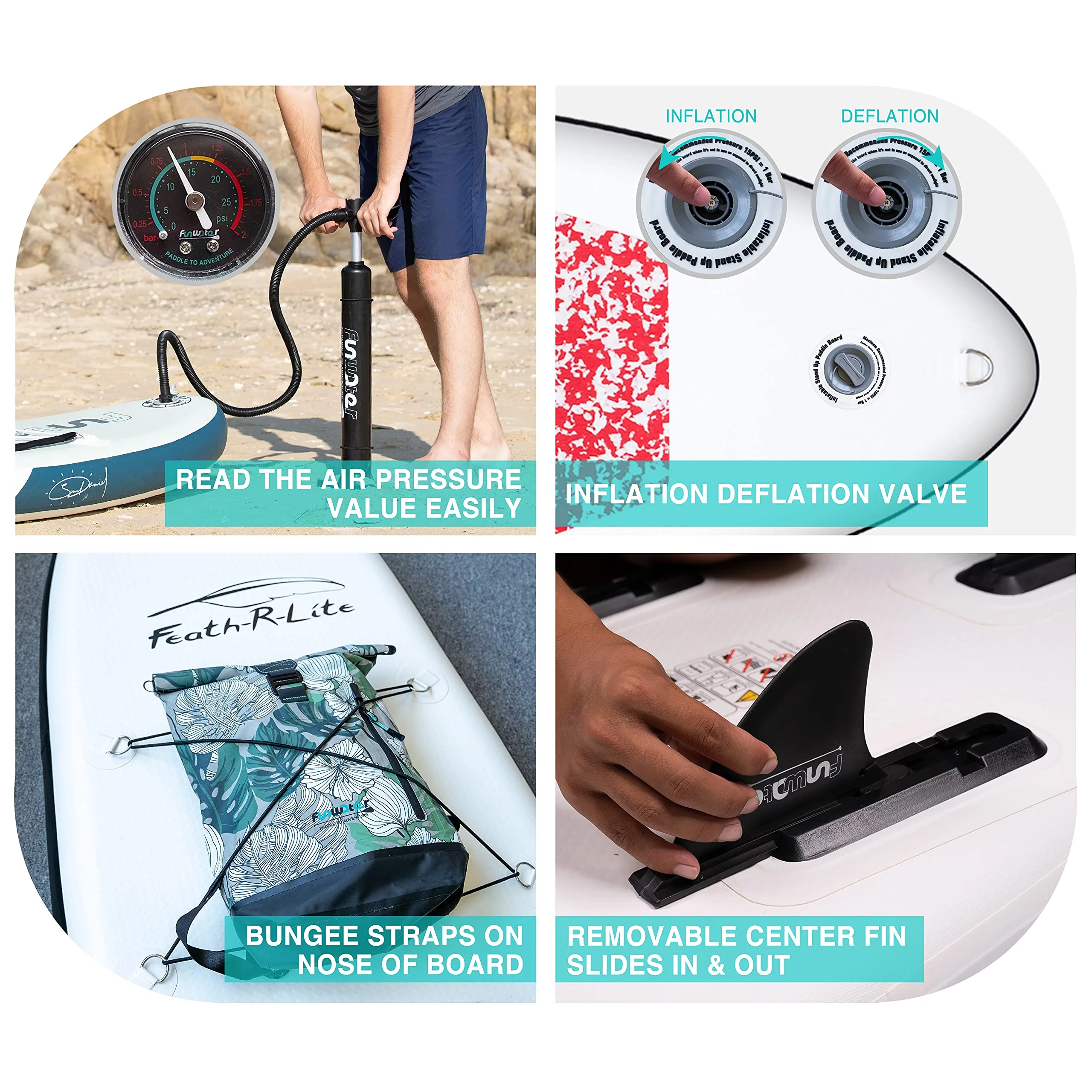 Feath-R-lite Inflatable Stand Up Paddle Board, SUP Red Camo Pattern Paddle Board 10'x30''x6'' (LxWxH),Adjustable Aluminum Paddle and Grey Back Hand Pump,Fins, Unisex - Womvr