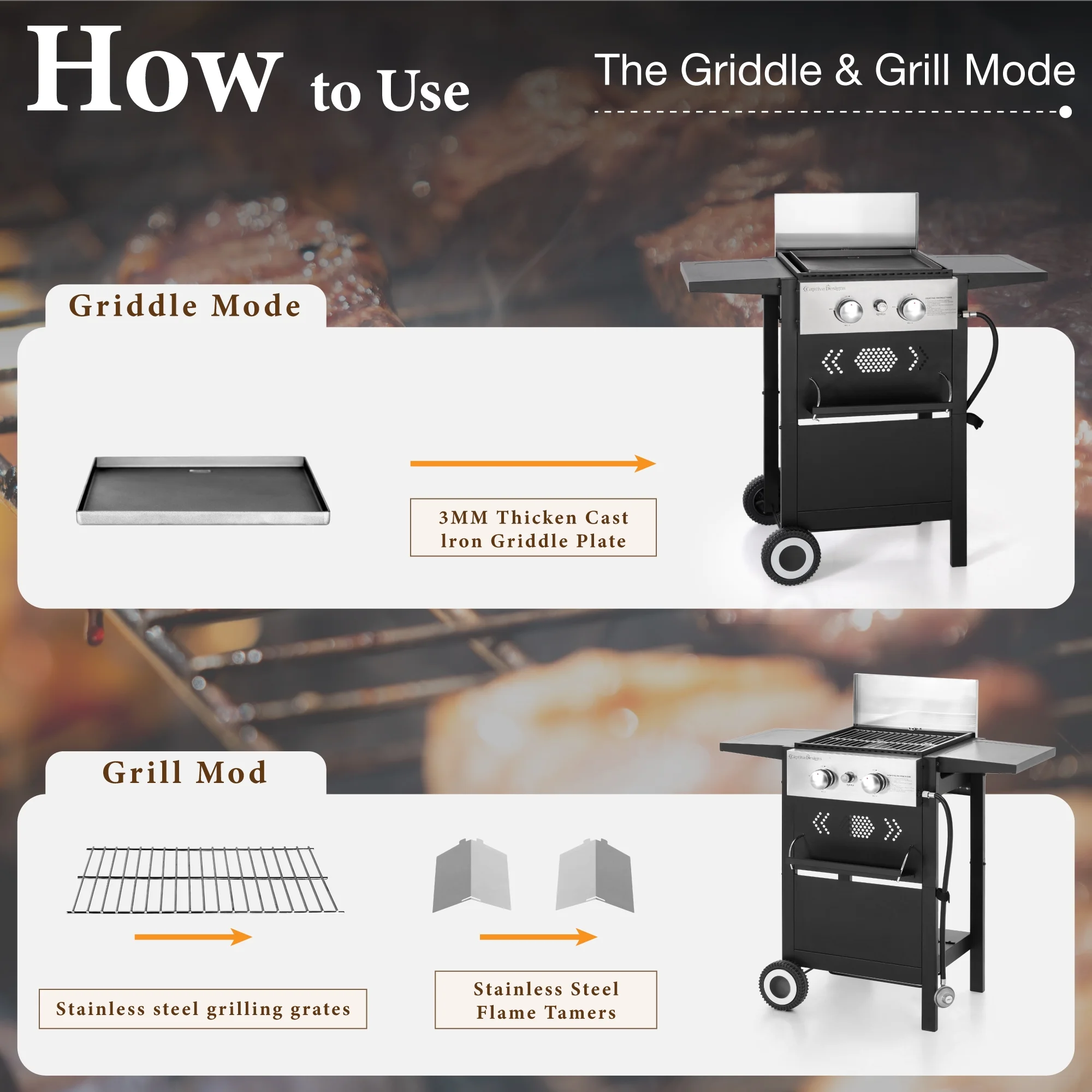 Summit Living 2-Burner Propane Grill and Griddle Cooking Station with Side Shelves Black - Womvr