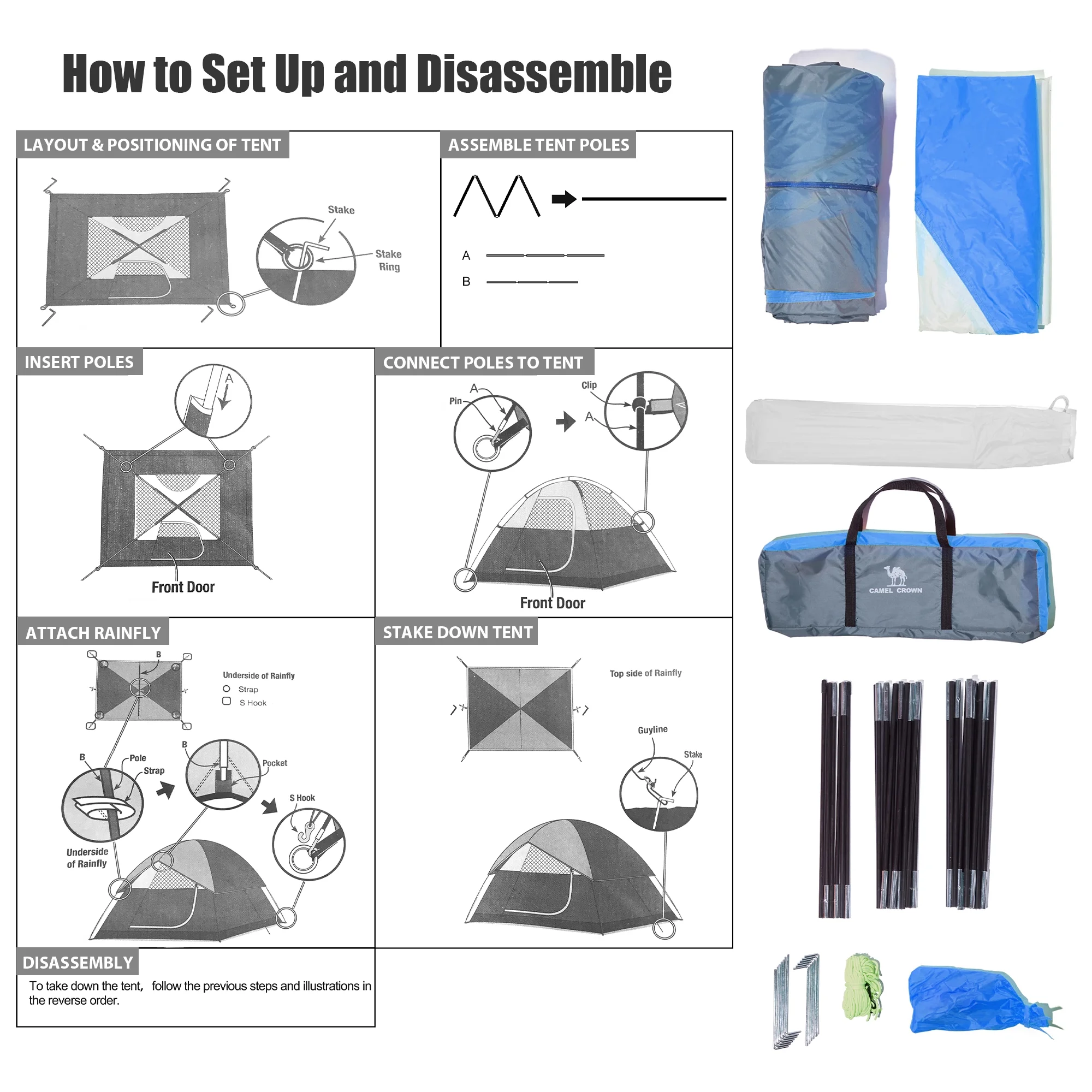 Camel Crown 3-4 Person Camping Tent Waterproof Lightweight Backpacking Tent for Camping Outdoor Dome Tent Windproof Emergency Tent Easy Up Family Tents with Carry Bag - Womvr