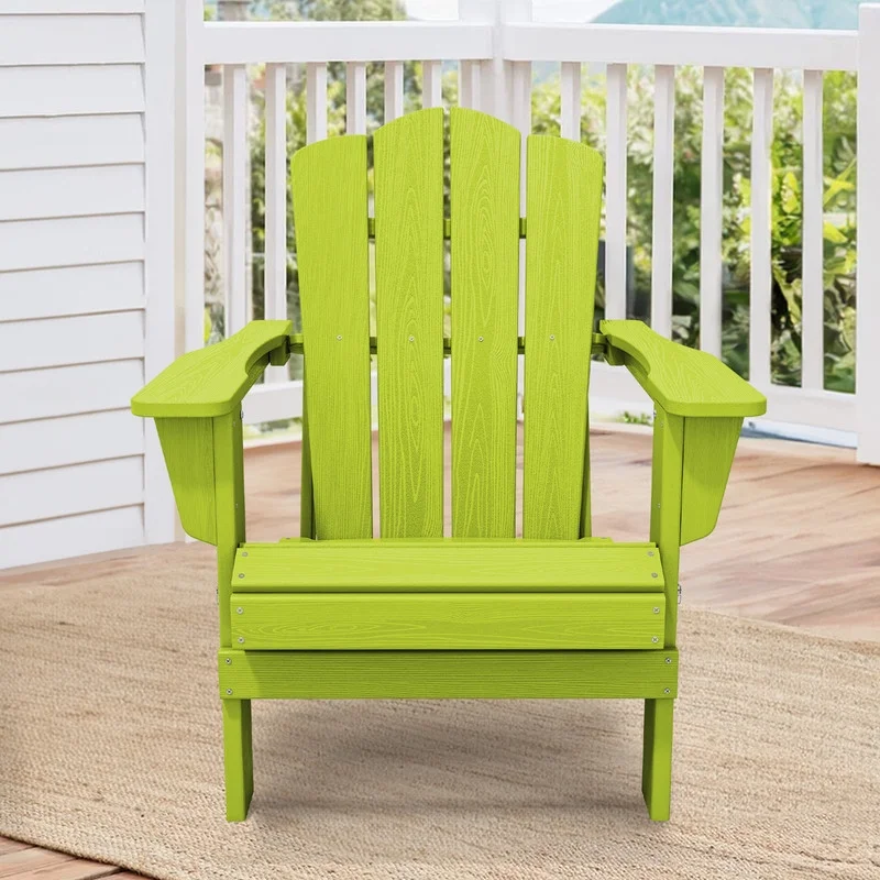 Outdoor Patio Folding HDPE Resin Adirondack Chair, Red - Womvr