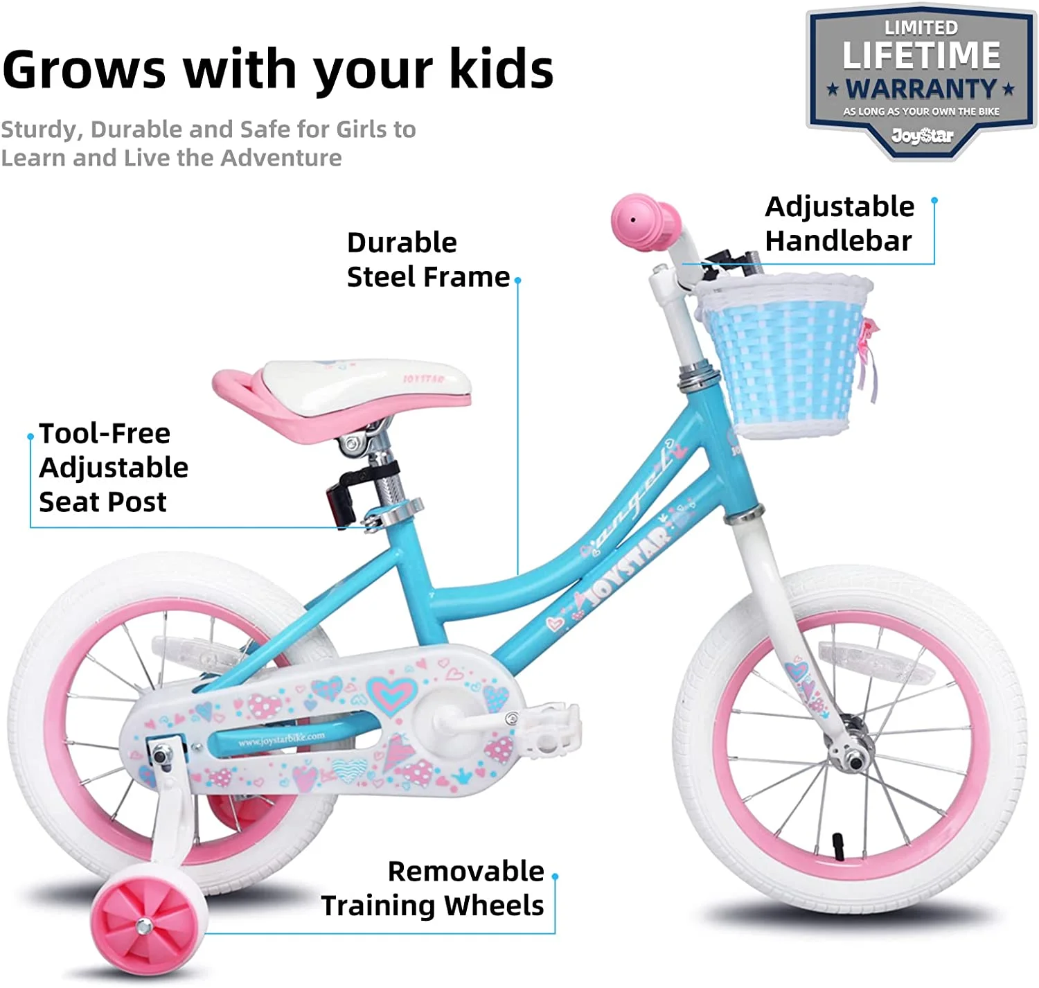 JOYSTAR Angel Girls Bike for Toddlers and Kids Ages 2-9 Years Old, 12 14 16 18 Inch Kids Bike with Training Wheels & Basket, 18 in Girl Bicycle with Handbrake & Kickstand - Womvr