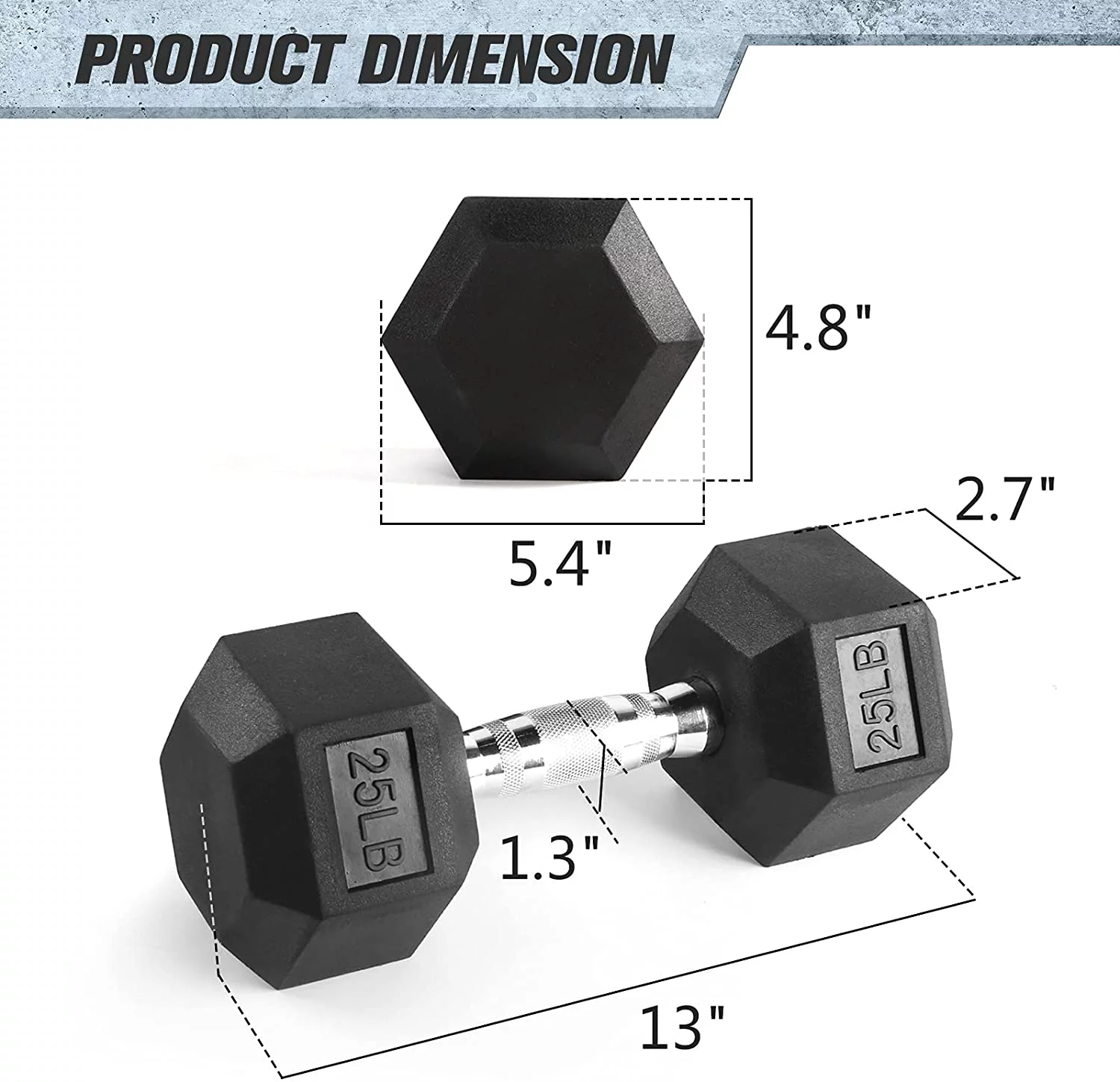 RitFit Rubber Hex Dumbbell Weight 5-60 Lbs. with Metal Handle for Strength Training, Full Body Functional Workouts - Womvr