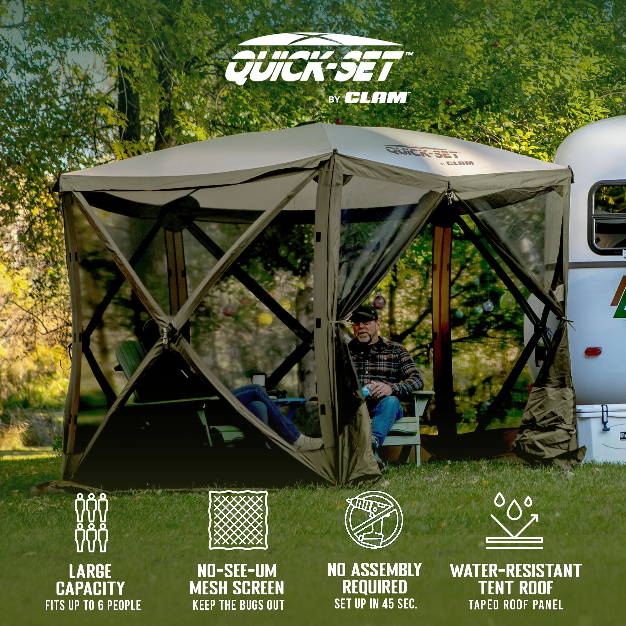 CLAM Quick-Set 9 x 9 Ft Venture Portable Outdoor Canopy Shelter, Green/Tan - Womvr