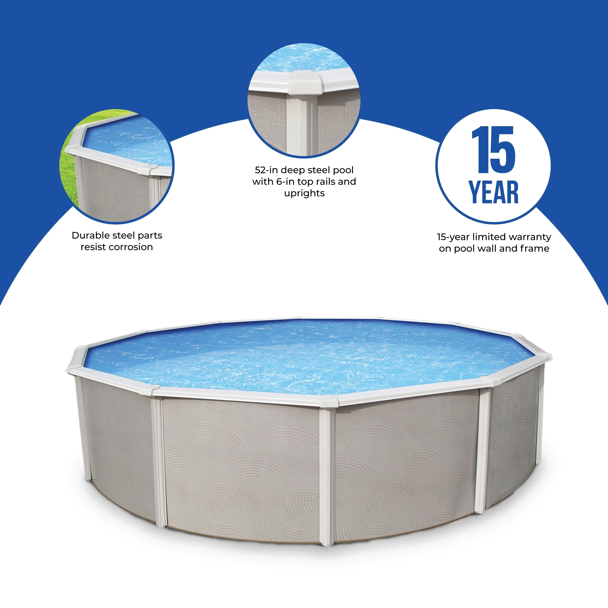 Blue Wave Belize 24-ft Round 52-in Deep 6-in Top Rail Metal Wall Swimming Pool Package - Womvr