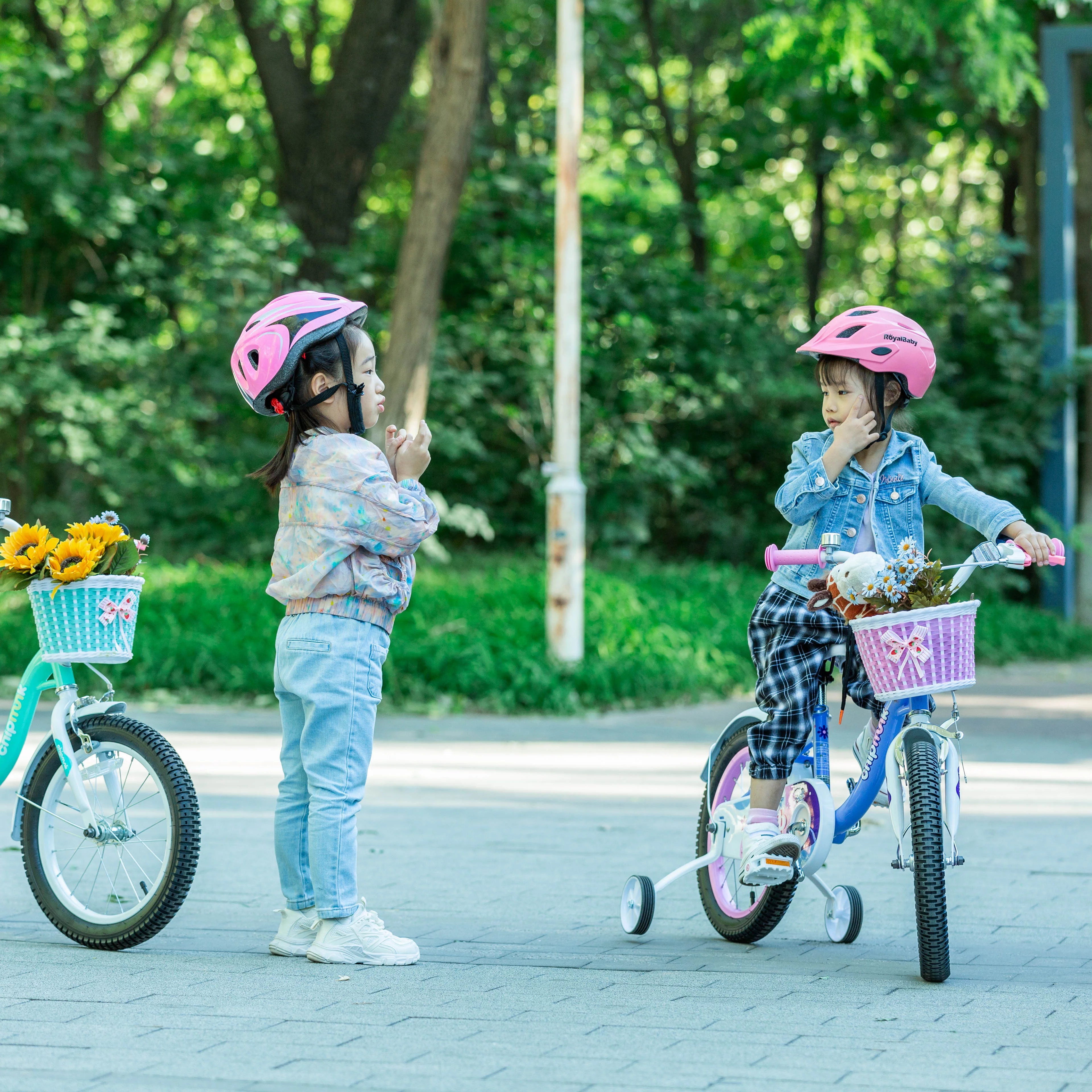 RoyalBaby Spring Kids Bike Girls 14 Inch Bicycle with Basket for Ages 3-9 Years Training Wheel Options Green - Womvr