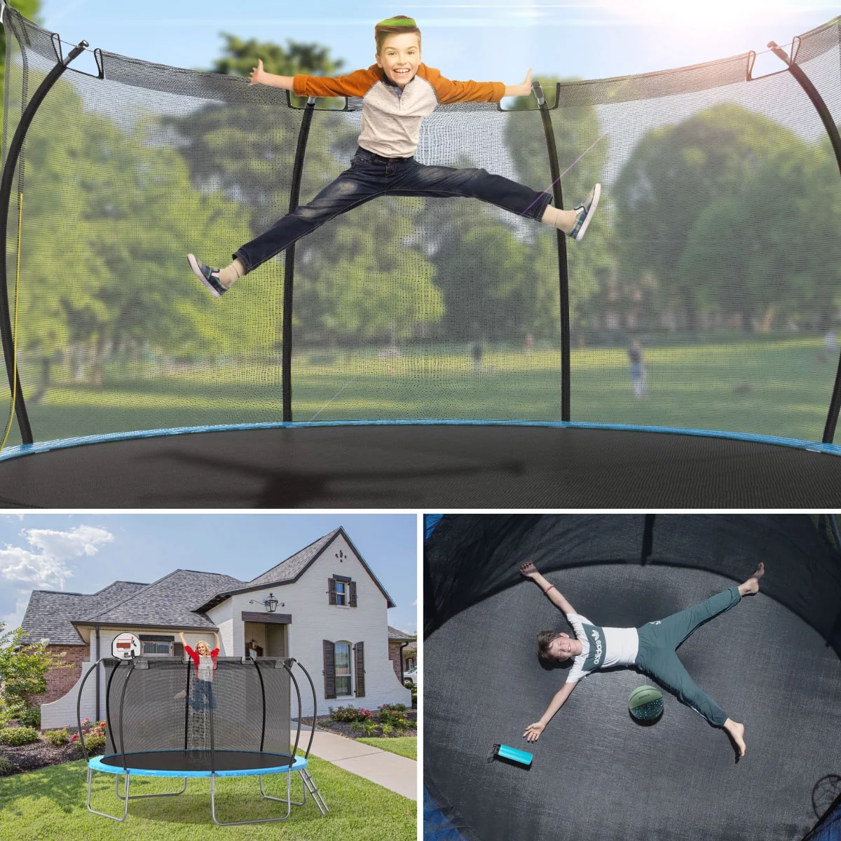Nazhura Trampoline 12 ft with Enclosure and Basketball Hoop, 1300lbs Capacity - Womvr