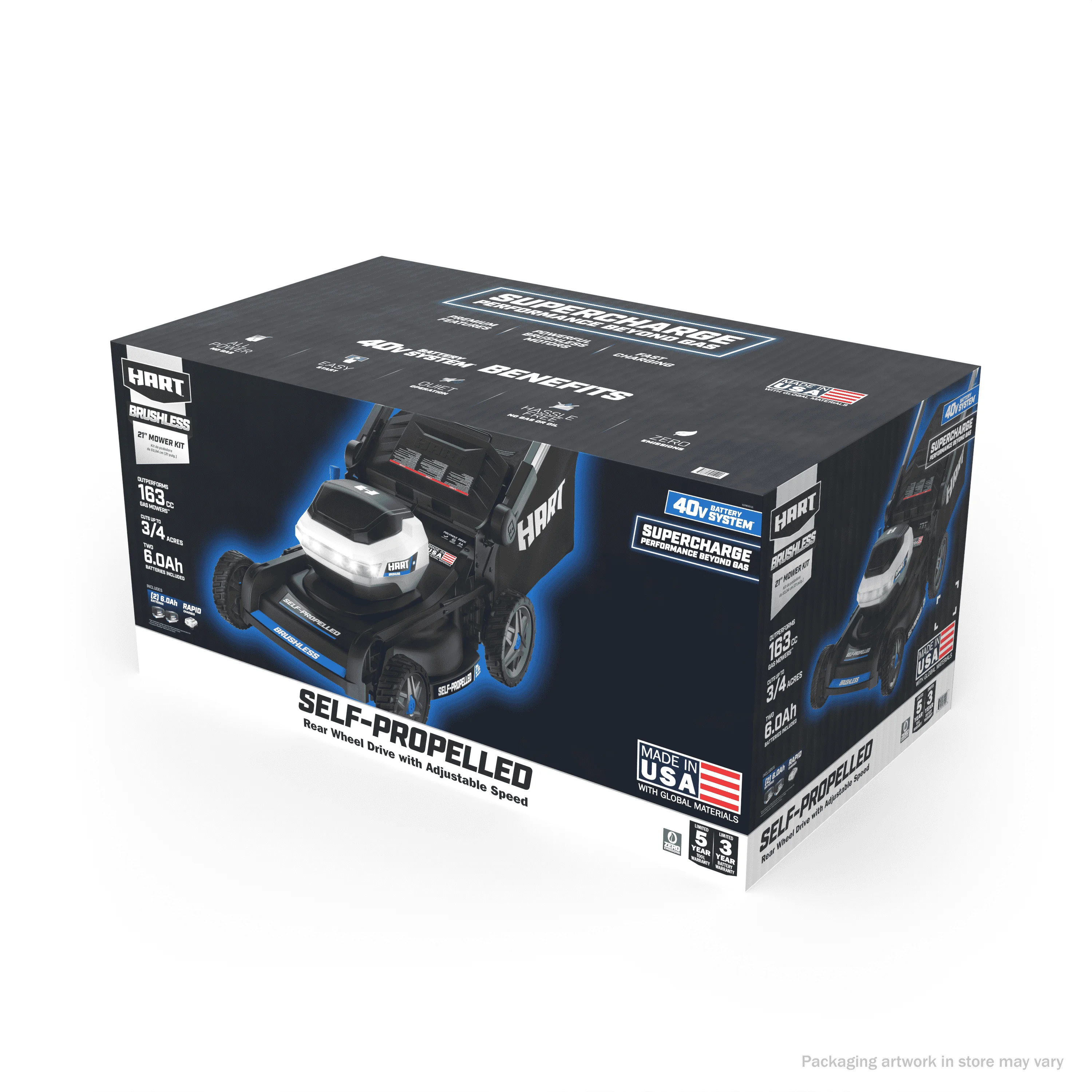 HART 40-Volt 21-inch Supercharge 3-in-1 Self-Propelled Mower Kit, (2) 6.0Ah Lithium-Ion Batteries - Womvr