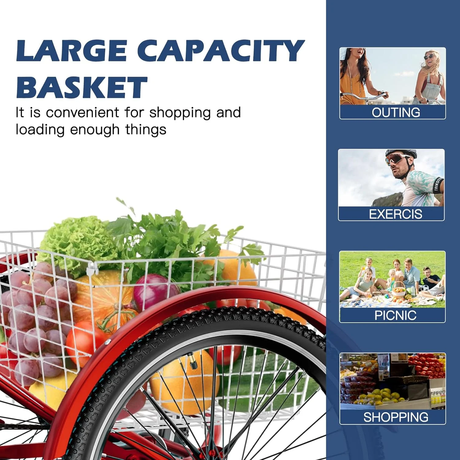 MOONCOOL Adult Tricycles with Rear Basket, 24 26 inch 7 Speed 3 Wheel Bikes, Three-Wheeled Bicycles Adult Trike with Backrest for Seniors, Women, Men - Womvr