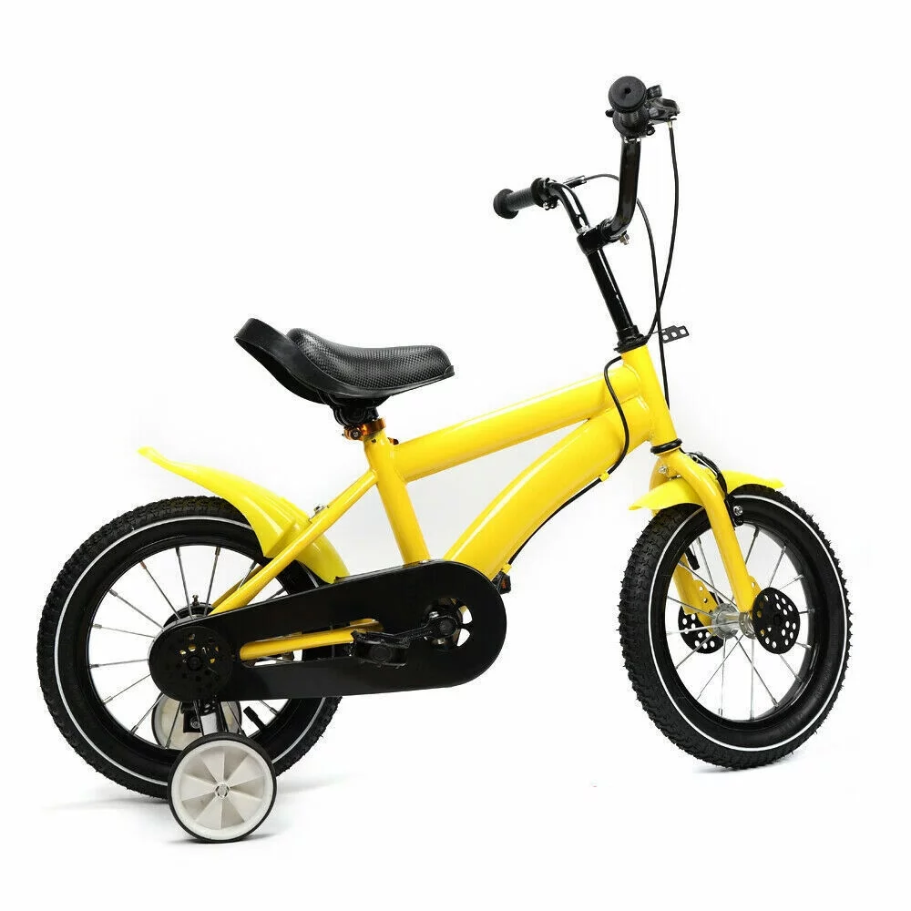 Loyalheartdy 14 Inch Yellow Kids Bike Adjustable Height Children Bicycle Universal Child Cycle with Safe Training Wheels - Womvr