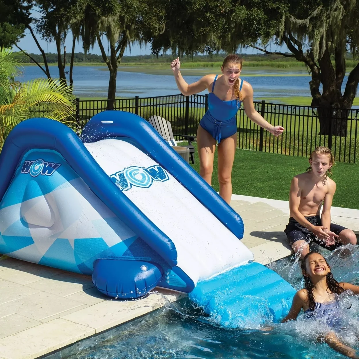 WOW Sports Cascade Pool Slide, Inflatable Slide with Sprinkler - Womvr