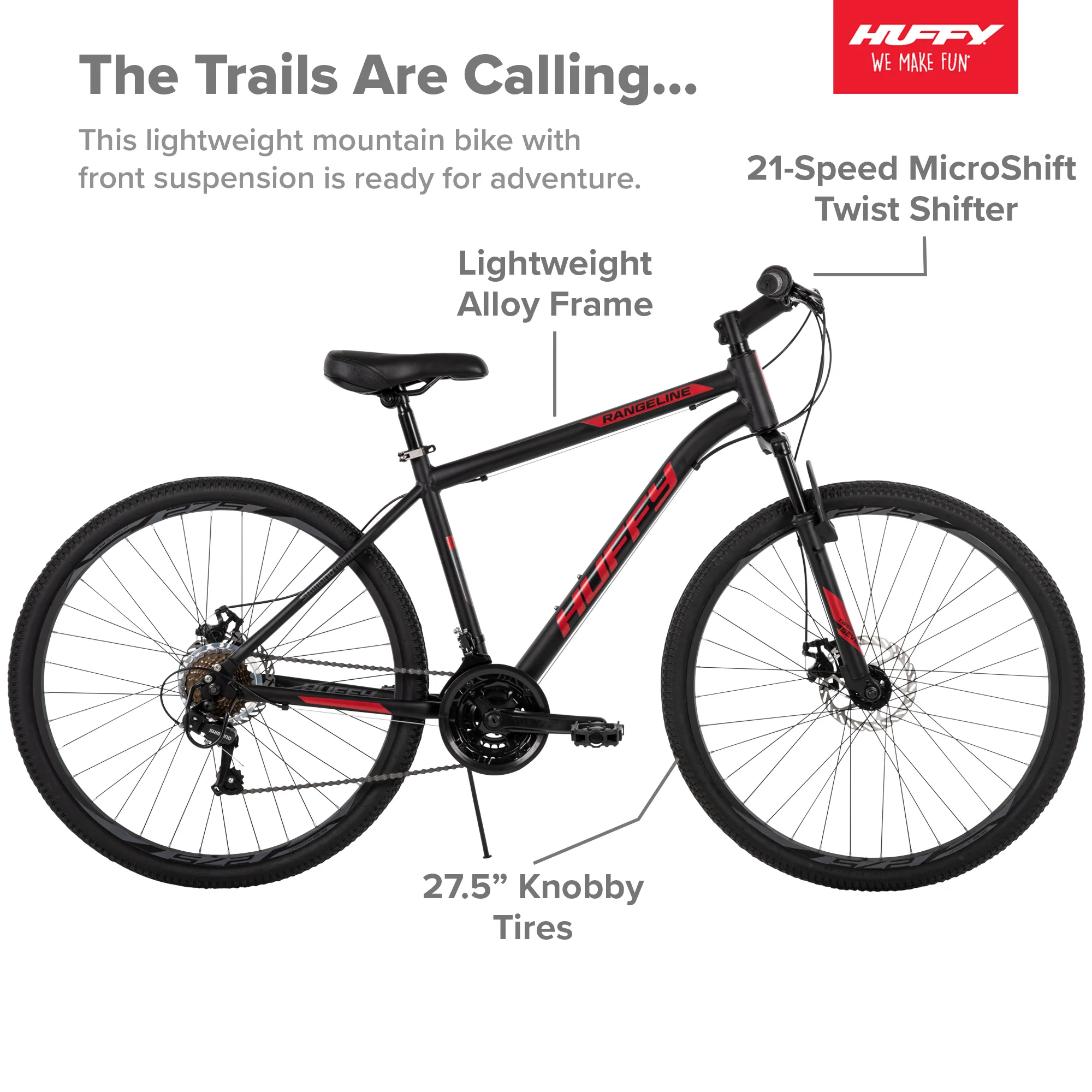 Huffy 27.5 in. Rangeline Men's Mountain Bikes, Black and Red - Womvr