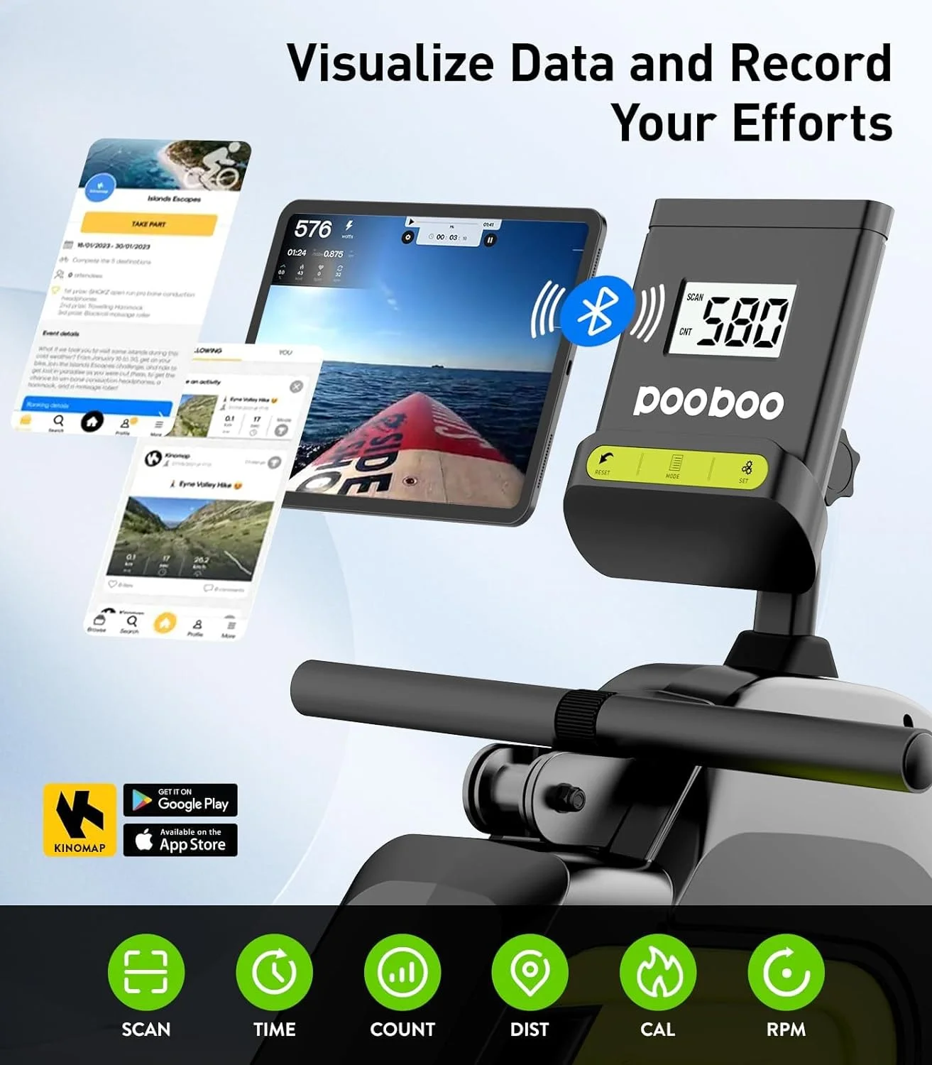 Pooboo 85% Pre-assembled Magnetic Rowing Machines Rower Foldable Build-in Bluetooth 8 Level Resistance Indoor Rower Machines Home Exercise 350lb - Womvr