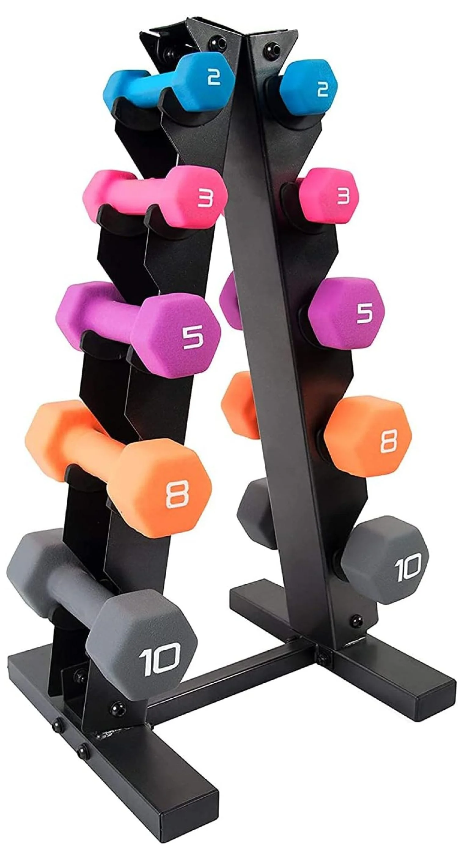 2, 3, 5, 8, and 10 Pound Neoprene Dumbbell Hand Weight Set with Rack - Womvr