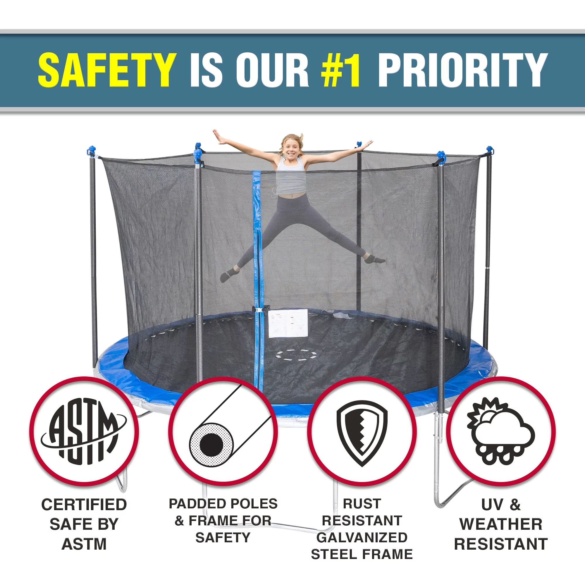 TruJump 14' Trampoline with Safety Enclosure & Jump Mat with Lifetime Warranty - Womvr