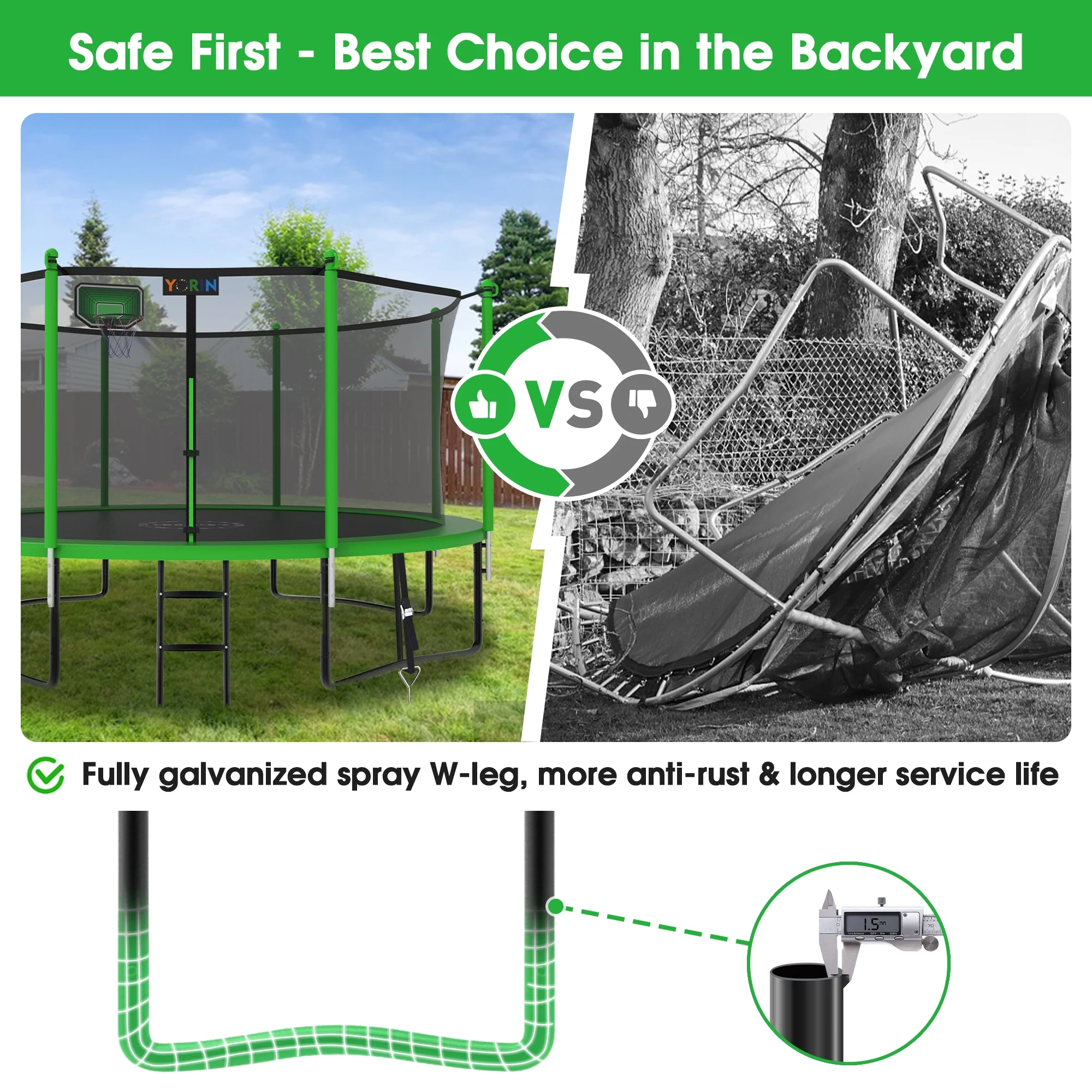 YORIN 1200LBS 12FT 14FT 15FT Trampoline for Kids Adults, Trampoline with Safety Enclosure Net, Basketball Hoop and Ladder, Outdoor Heavy-Duty Trampoline - Womvr