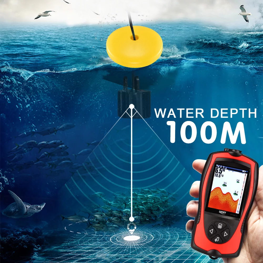 LUCKY FF1108-1CT Portable Fish Finder 100M/300FT Depth Fish Alarm Wired Fish Detector - Womvr