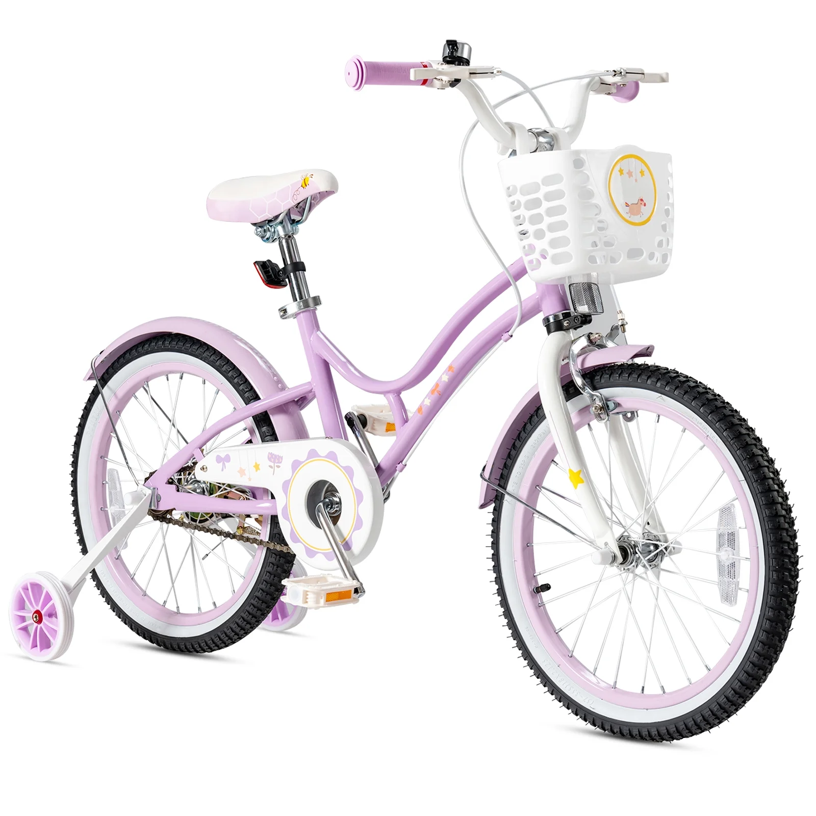 Babyjoy 18 Inch Kid Bike 95% Pre-Assembled Girls Bicycle with Training Wheels & Basket Age 6-9 Years Old Purple - Womvr