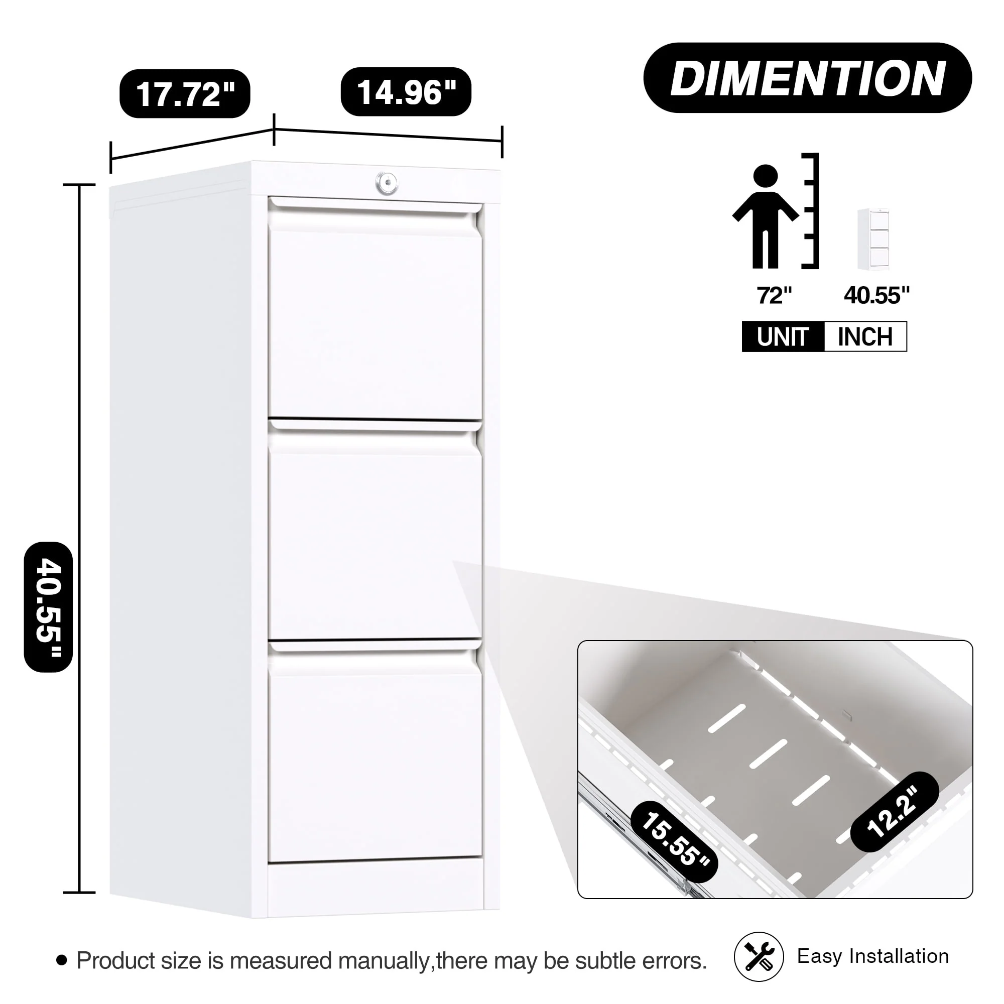 SUPEER 4 Drawer File Cabinet , Metal Vertical File Storage Cabinet with Lock, Office Home Steel Vertical File Cabinet for A4 Letter /Legal Size, 14.96