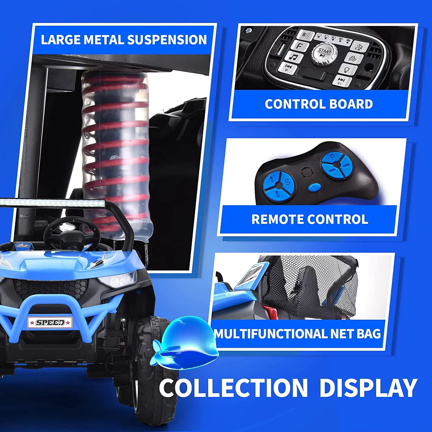 Joywhale 24V 2 Seater Kids Ride on UTV Car Powerful Electric Vehicle, with Big Battery, 4x75W Strong Motor, Remote Control, Suspension, Deep Sea Blue - Womvr