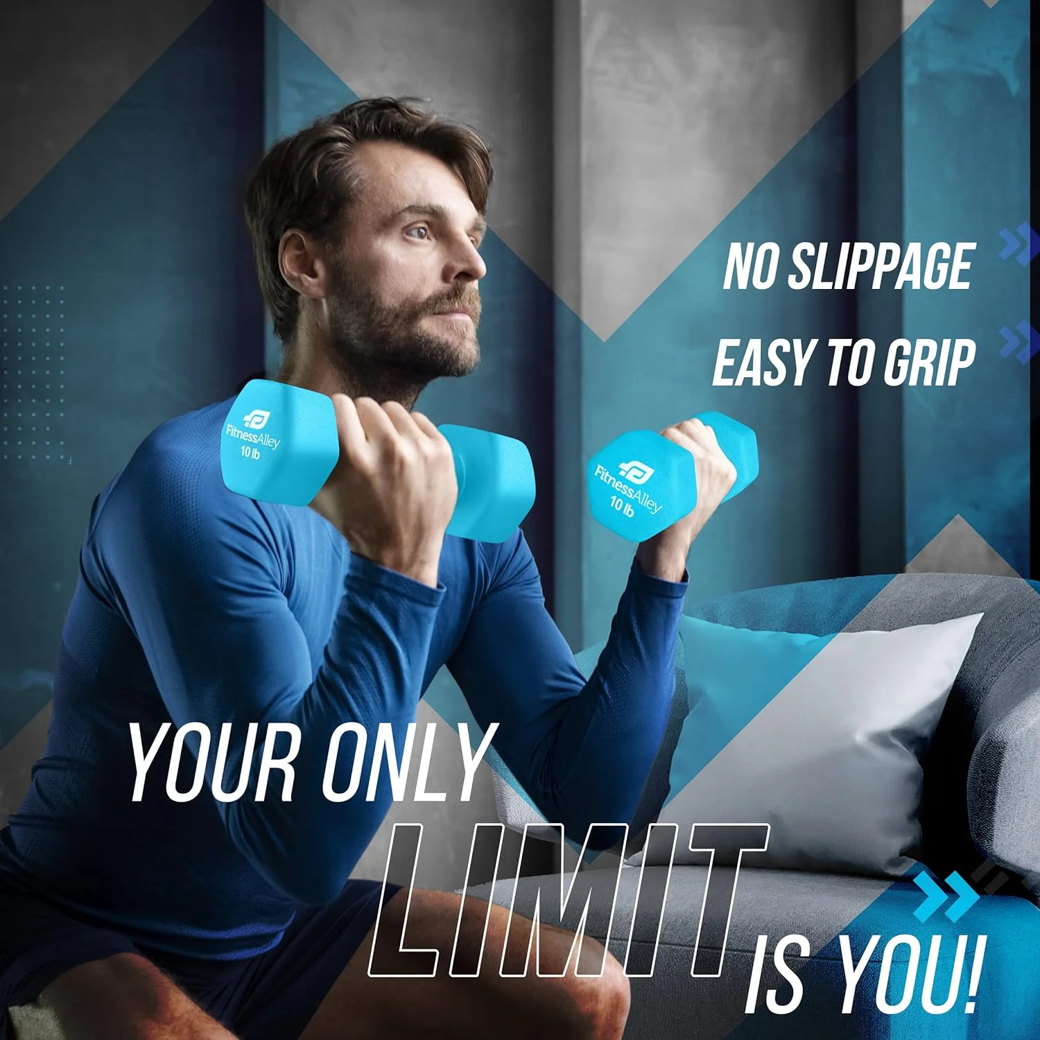 Fitness Alley Neoprene Coated Workout Dumbbells set of 2 �C Anti Roll, Non Slip with Smooth Grip Fitness & Exercise Dumbbells �C Hexagon Shaped Hand Weights (17.5 Pounds) - Womvr