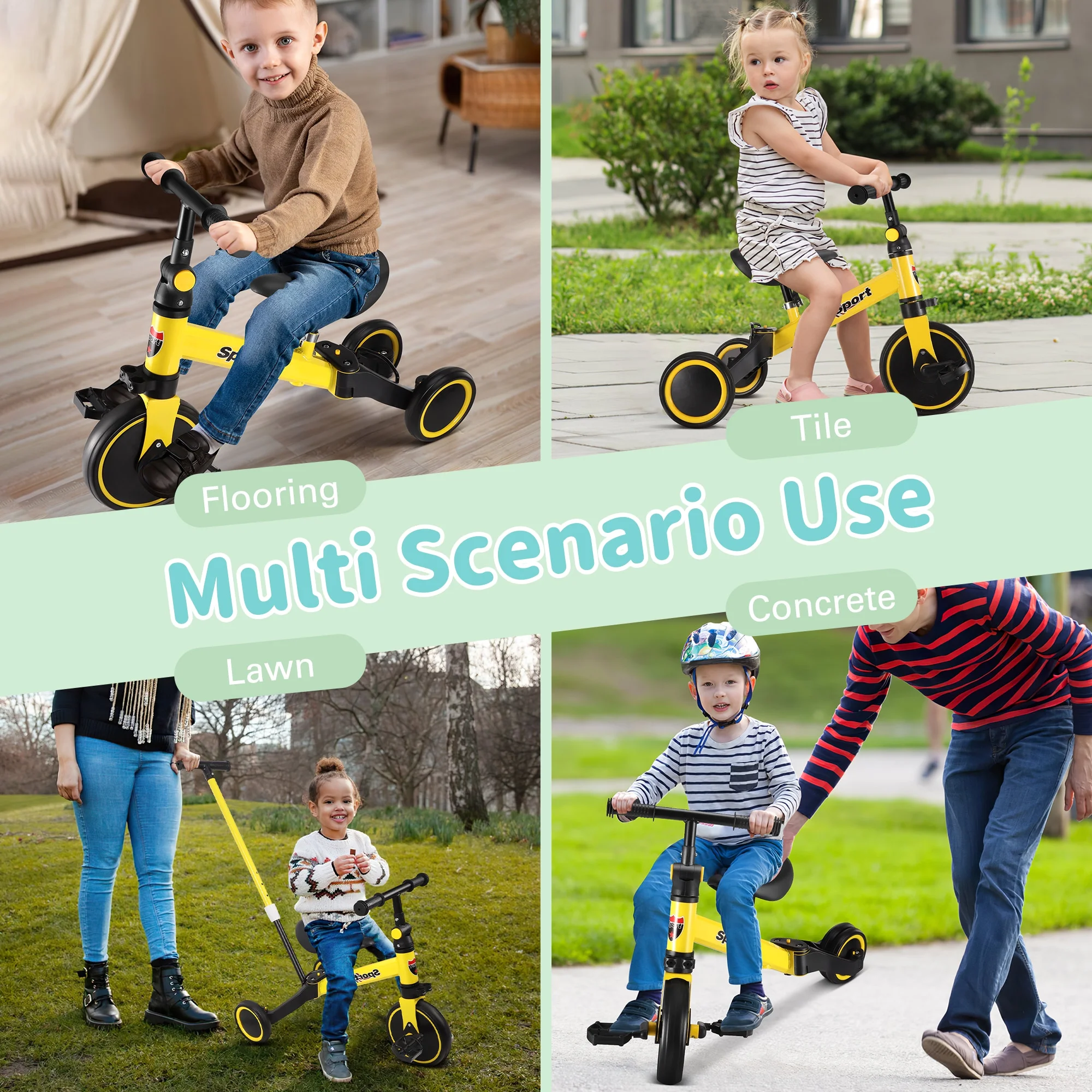 RELOIVE 6 in 1 Kids Tricycle for 1-5 Years Old,Toddler Bike Kids Trike for Balance Training,Baby Bike for Boy Girl with Adjustable Seat Height and Removable Pedal,Yelllow - Womvr