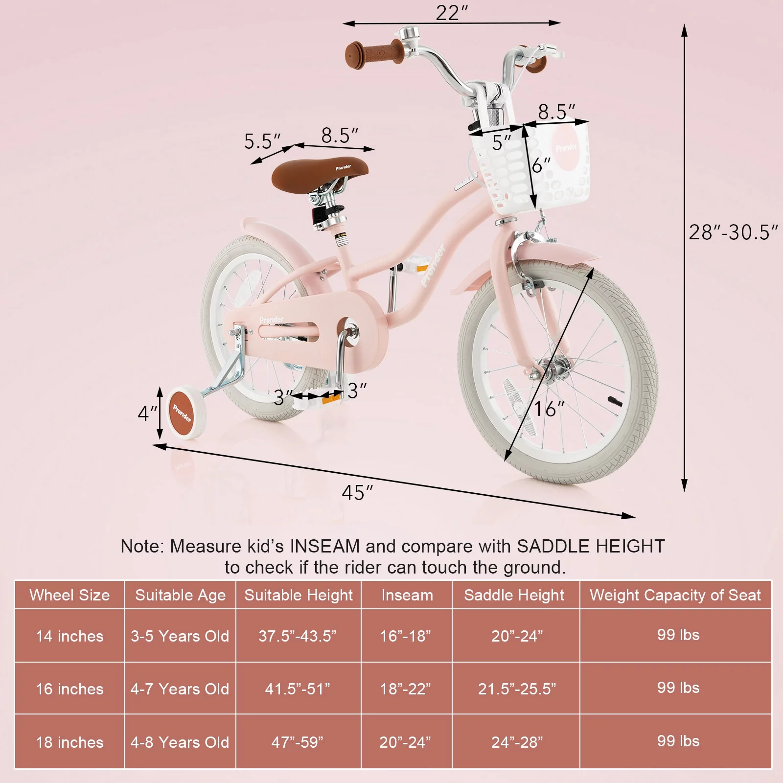 Costway 16'' Kids Bike Toddler Adjustable Bicycle withTraining Wheel for 4-8 Years Old Girl Pink - Womvr