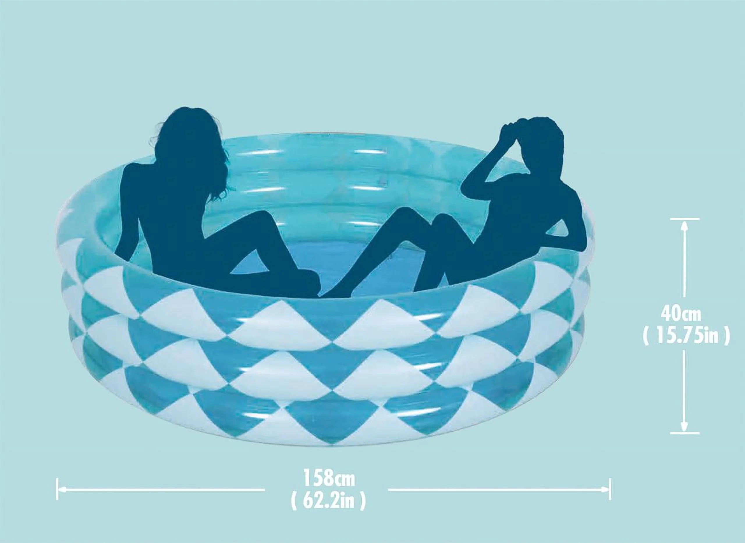 SunClub 63” Blue Soft-Sided Round 3-Ring Checker Print Inflatable Kiddie Pool, 6 & up - Womvr