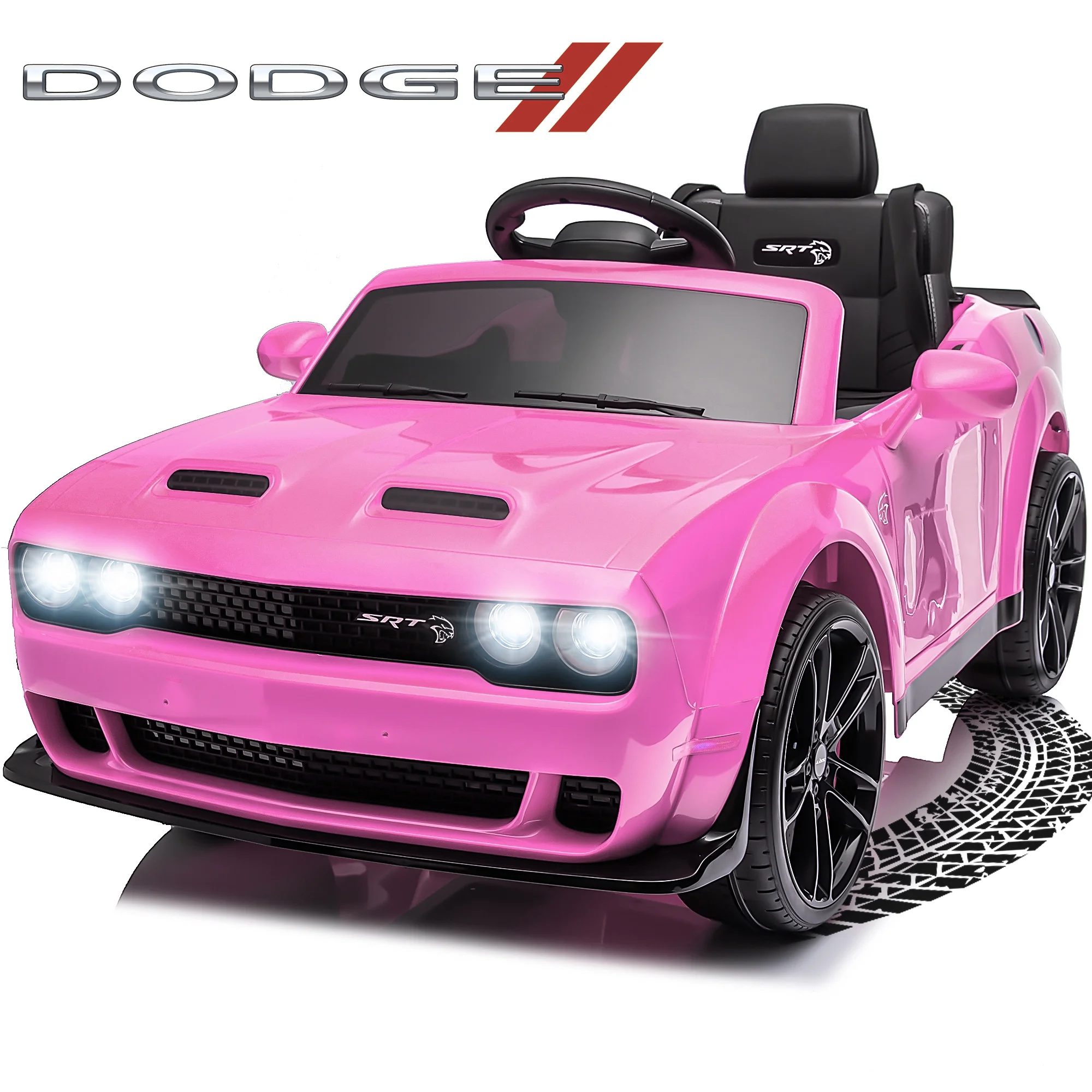 Dodge Challenger 12 V Powered Ride On Car with Remote Control, SRT Hellcat Toys for Kids, Black - Womvr