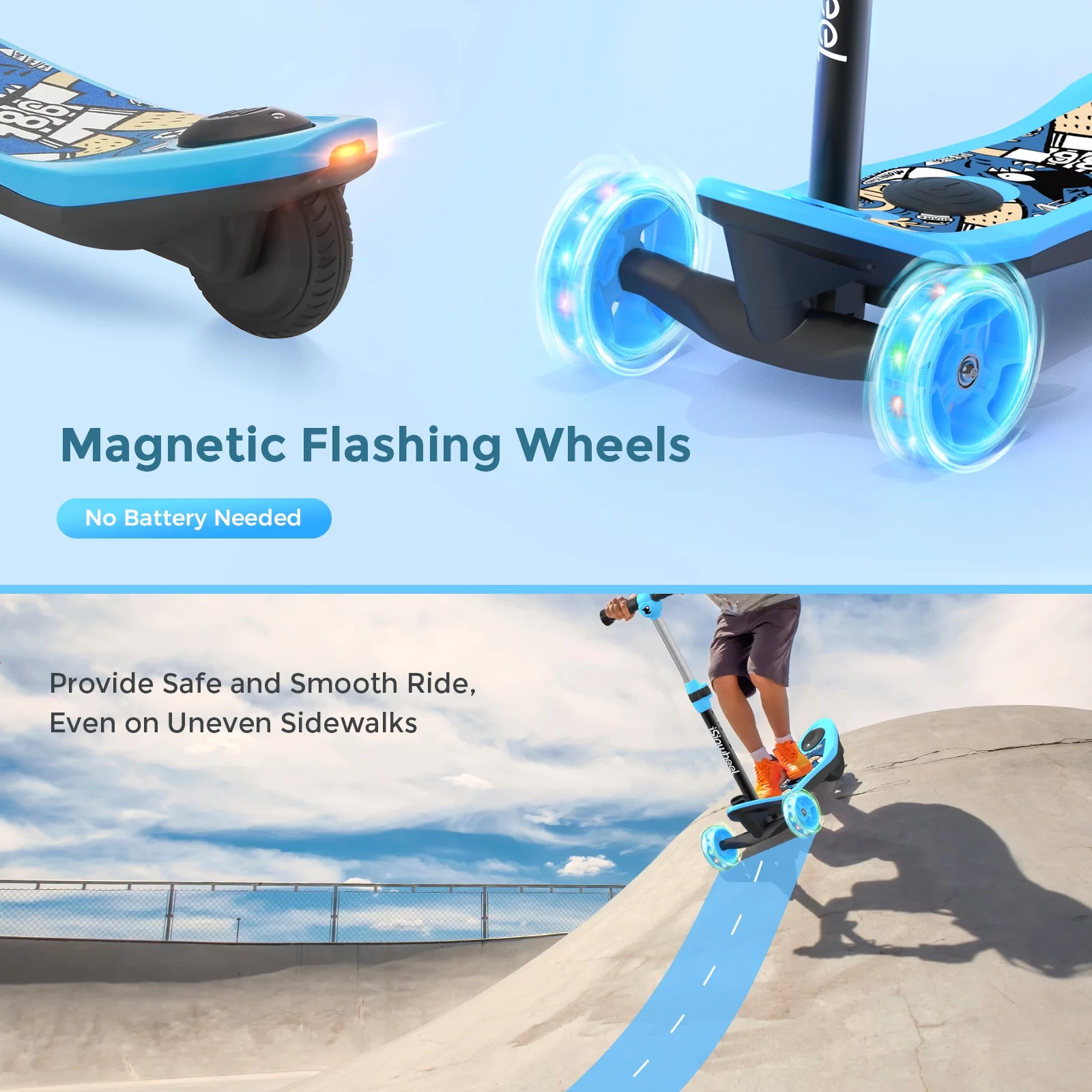 isinwheel Mini 2 in 1 Electric Scooter for Kids, 3 Wheel Electric Scooter, Height Adjustable Lean to Steer Kick Scooter with Flashing Wheels - Womvr