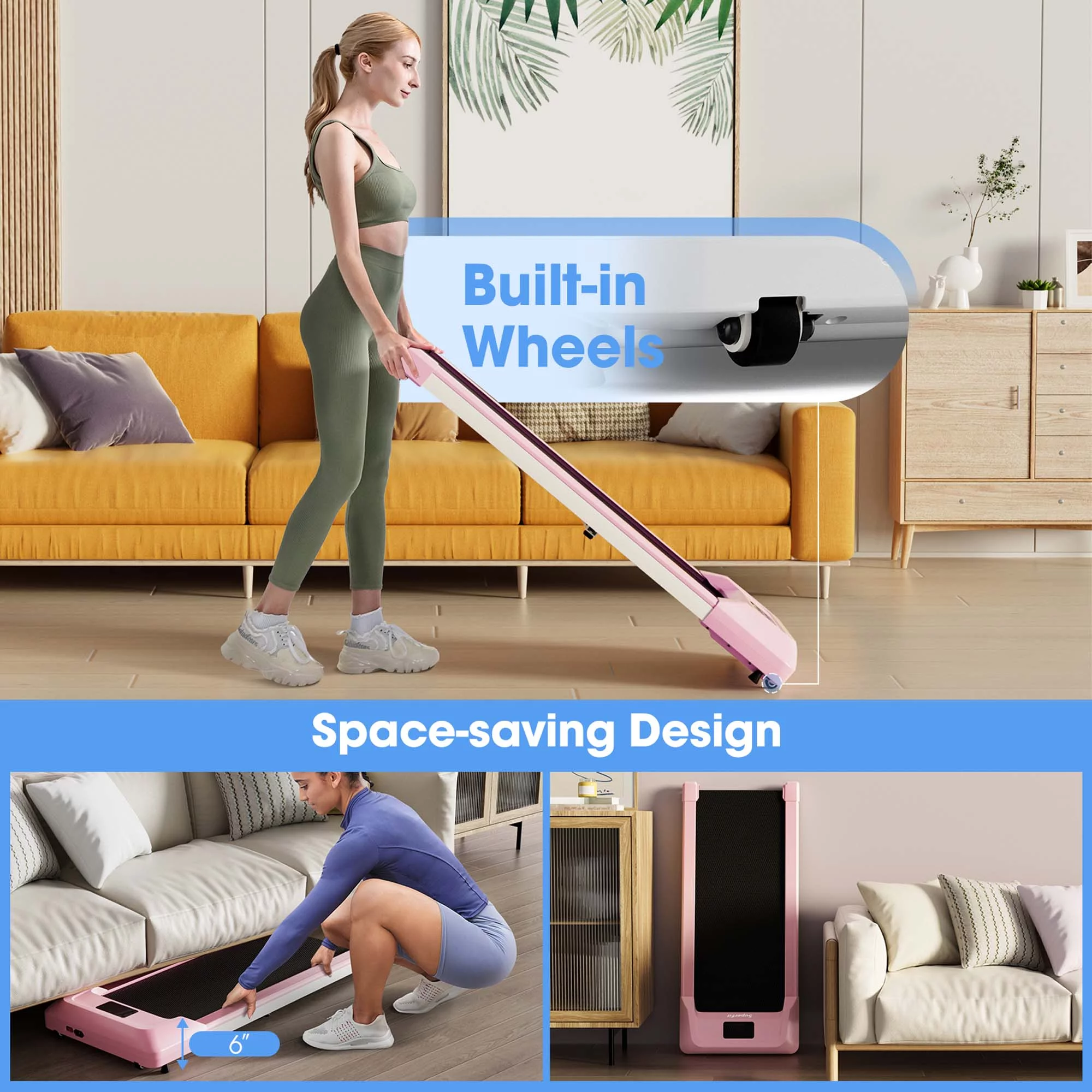 SuperFit 0.6-3.8MPH Walking Pad Under Desk Treadmill with Remote Control and LED Display Black - Womvr