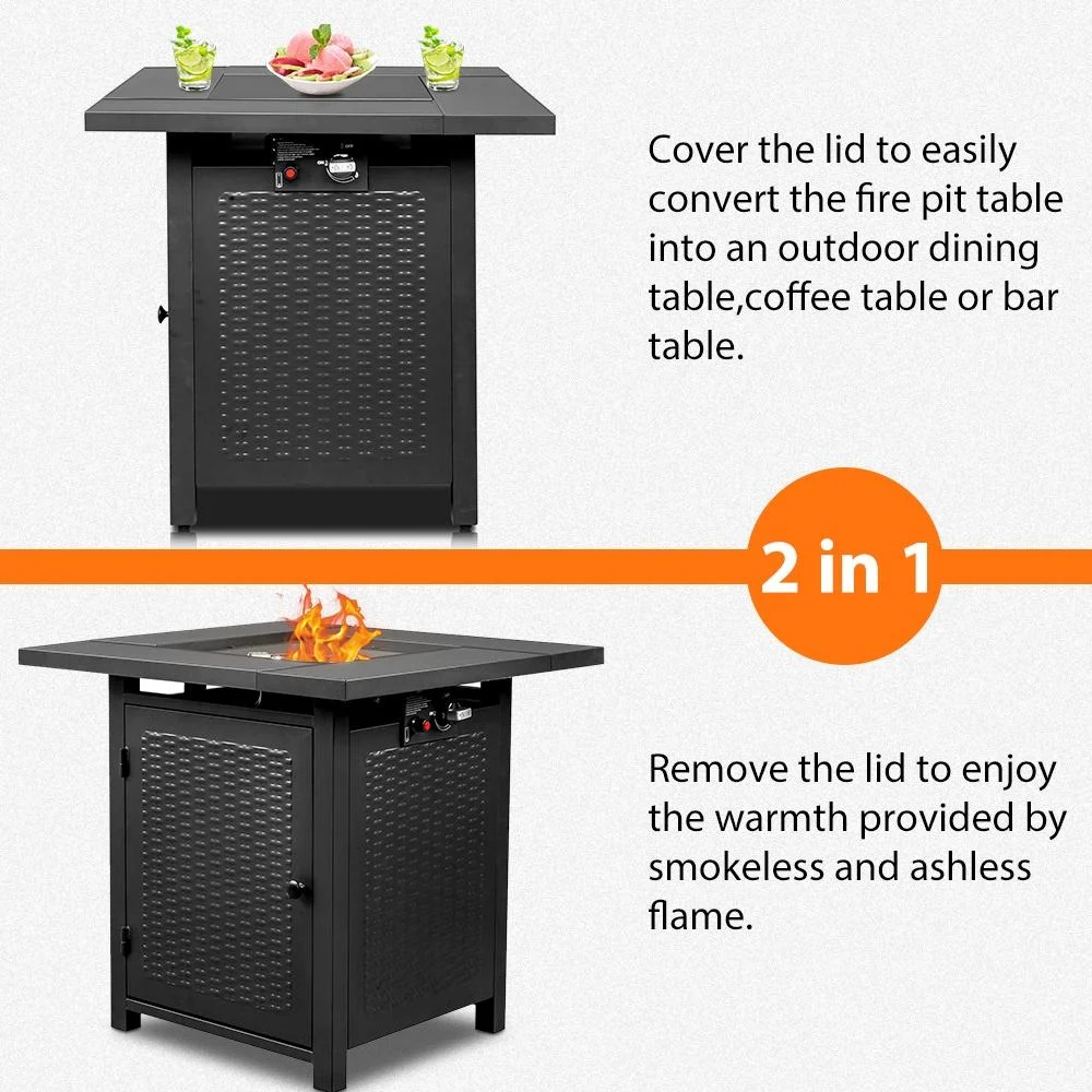 2-in-1 Propane Fire Pit Table, Outdoor Table with Fire Pit, 28