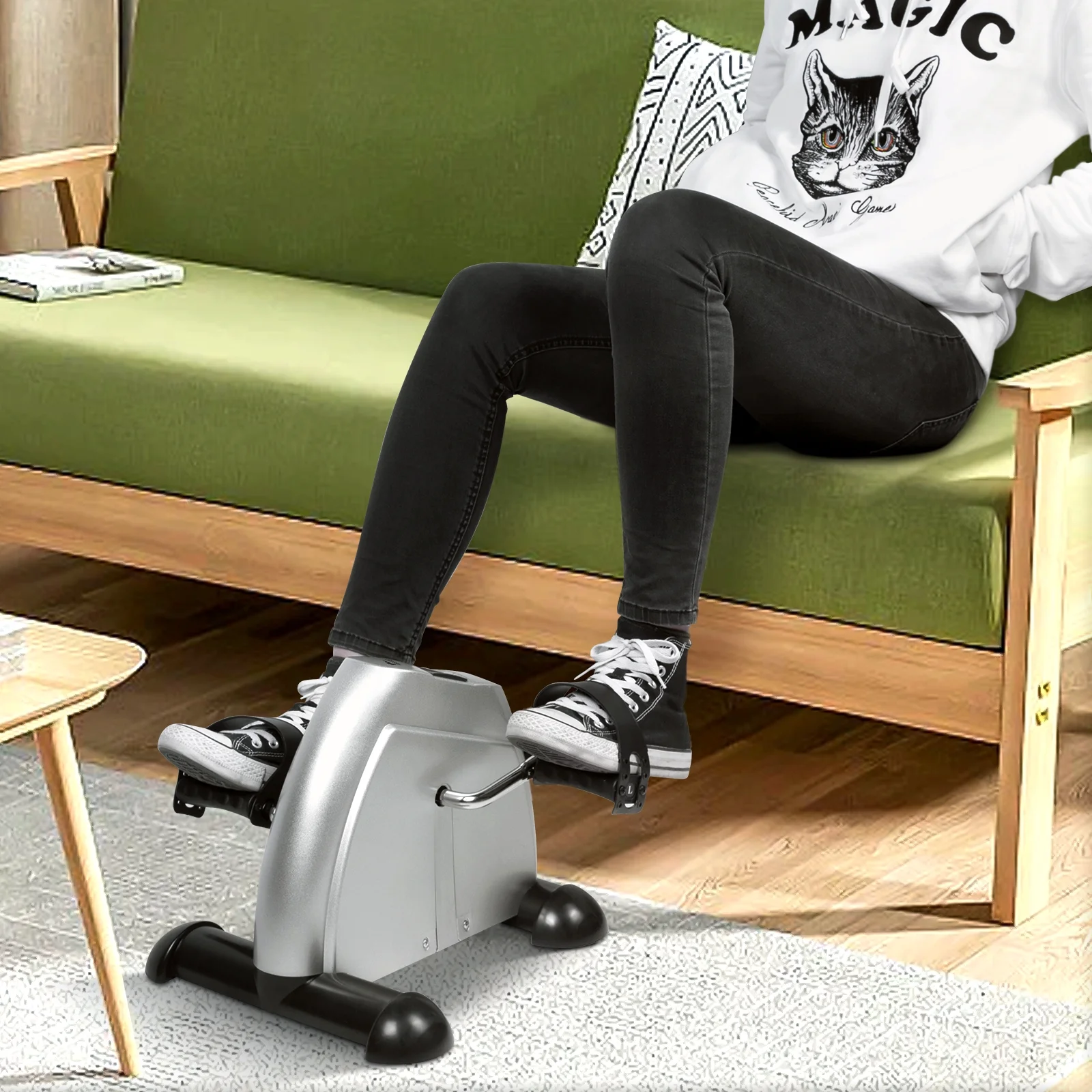 Himaly Exercise Bike, Under Desk Bike Pedal Exerciser, Portable Mini Trainer Bike with LCD Screen Displays, White - Womvr