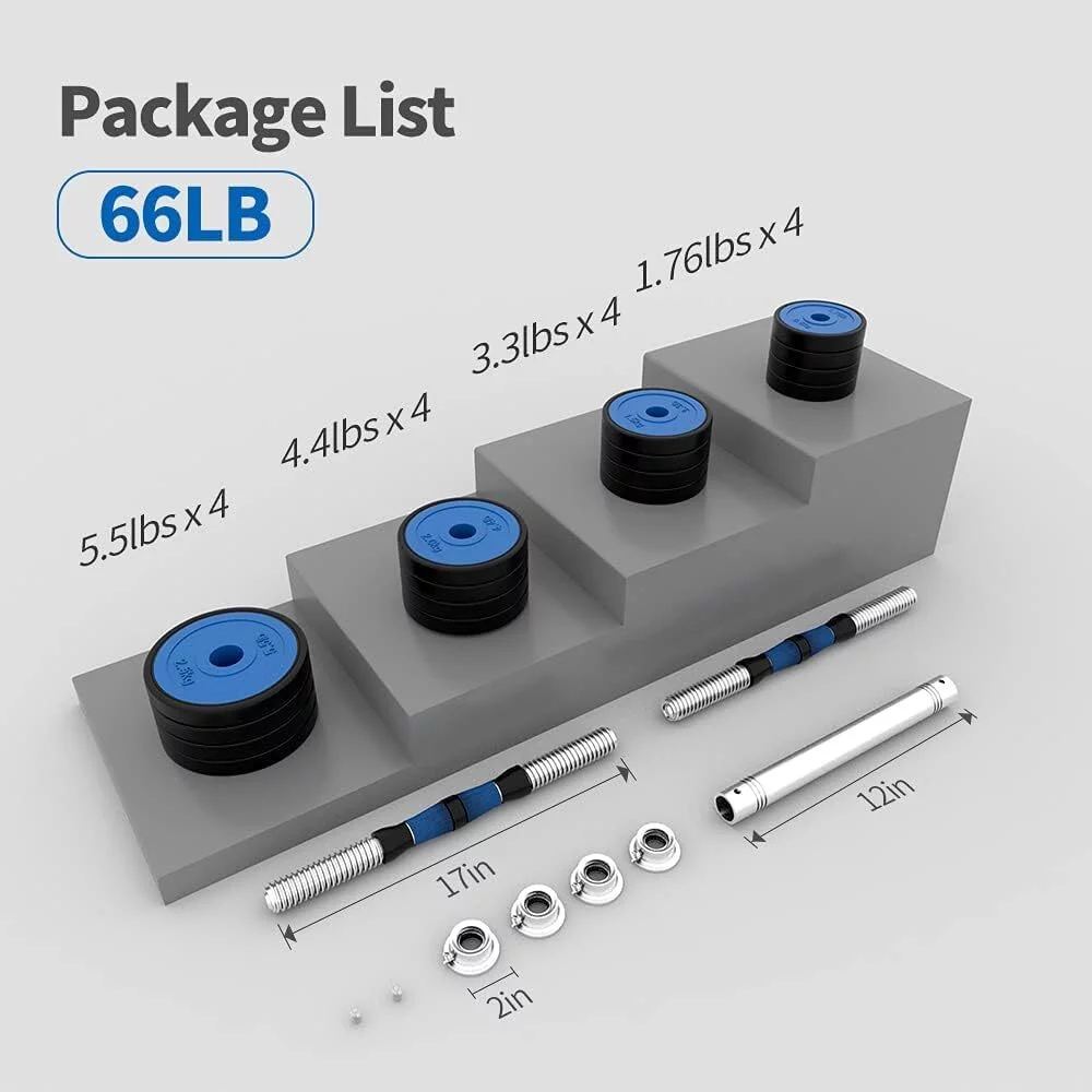 IVV Adjustable Weights Dumbbells Set of 2, 66LBS 2 in 1 Exercise & Fitness Dumbbells Barbell Set for Men Women - Womvr