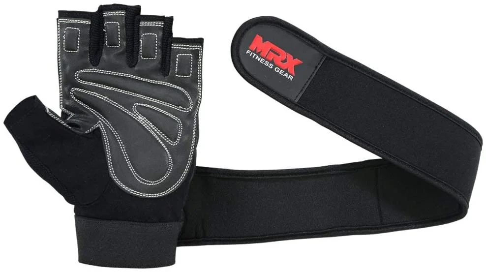 MRX Weight Lifting Gloves Gym Power Training Fitness Bodybuilding Glove Long Wrist Strap Black / Red M - Womvr