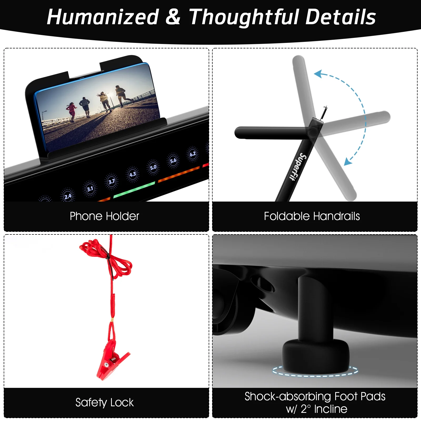 SuperFit Up To 7.5MPH 2.25HP 2 in 1 Dual Display Screen Folding Treadmill Jogging Machine W/APP Control Silver - Womvr