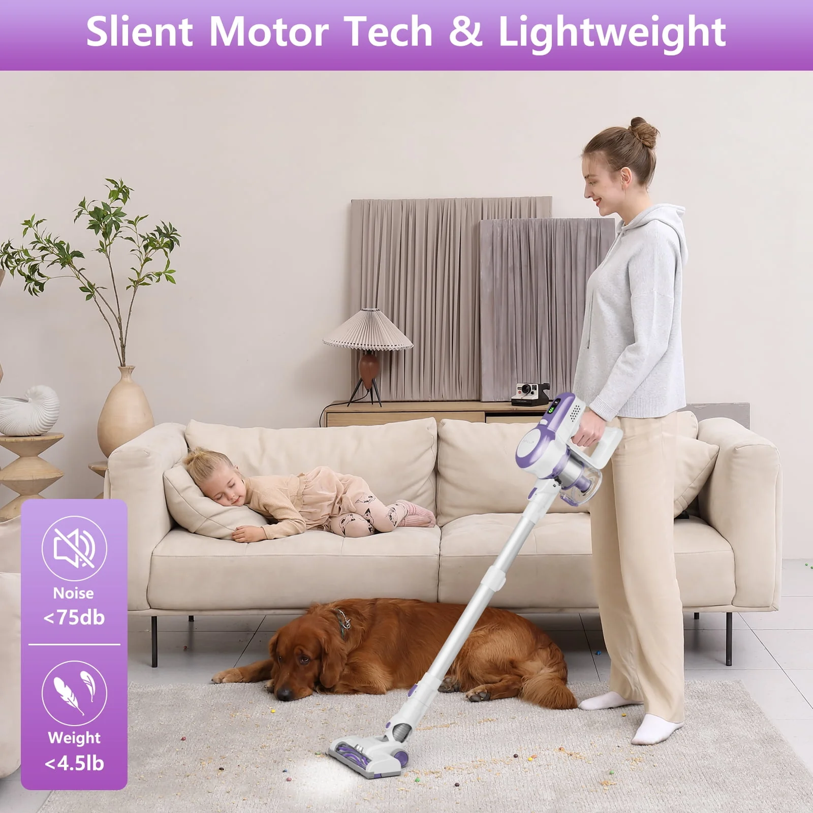 ORFELD V30 Cordless Vacuum Cleaner, 20000Pa Stick Vacuum 2 in 1, Up to 50 Mins Runtime for Home - Womvr