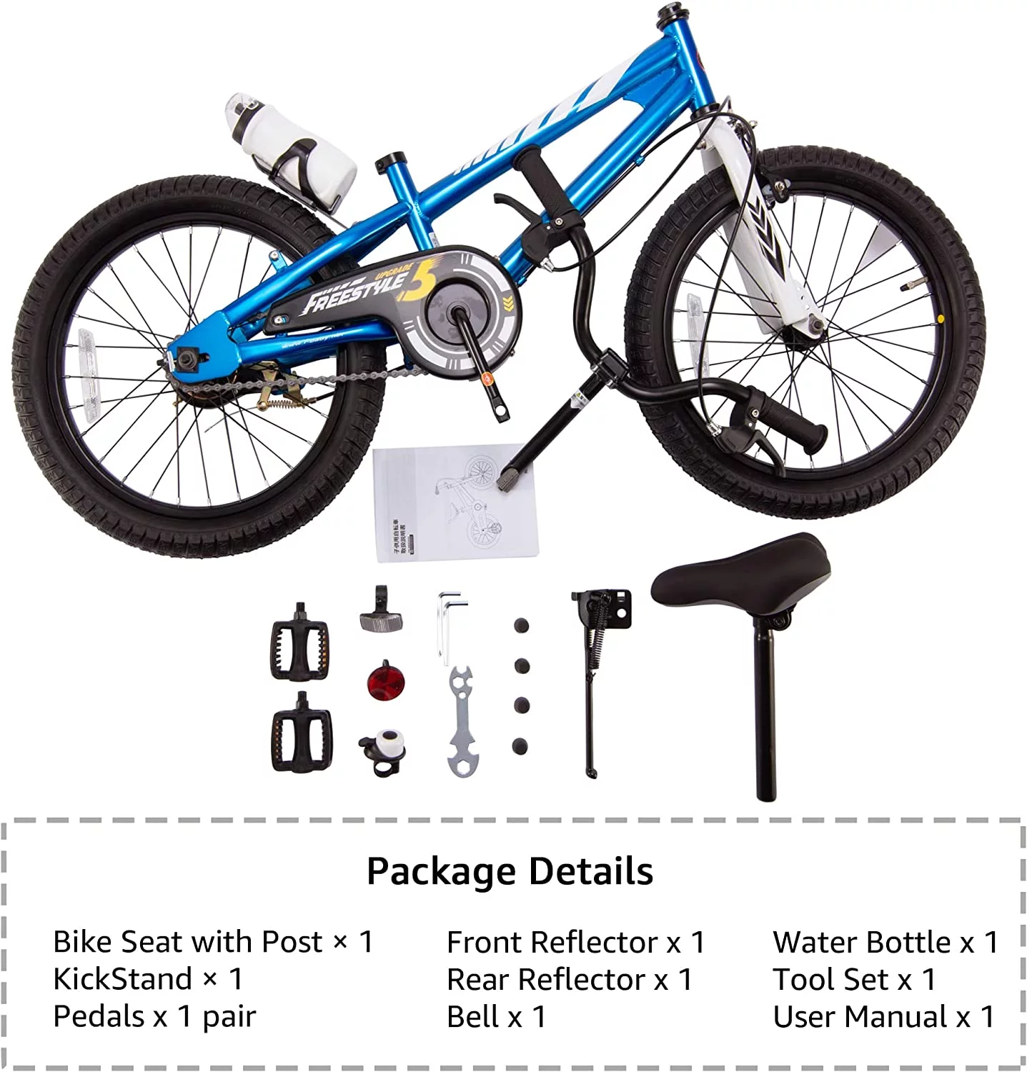 Royalbaby BMX Freestyle 18 In Kid's, Boys and Girls Bike with Two Hand Brakes, Blue - Womvr