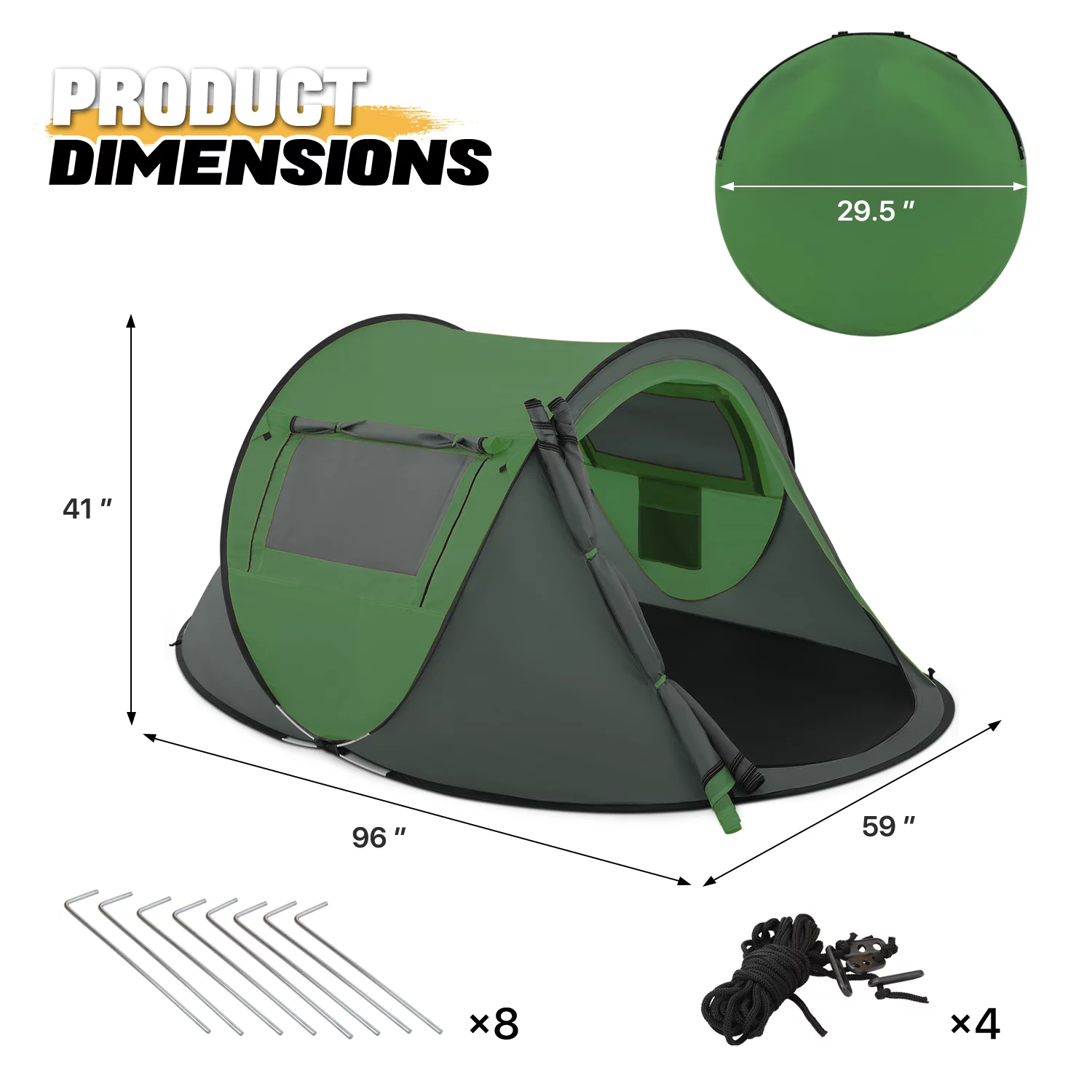 MoNiBloom Tent 3 Person Outdoor Pop Up, Family Travel Weatherproof Tent, 2 Doors and Side Windows with Carry Bag, Yellow - Womvr
