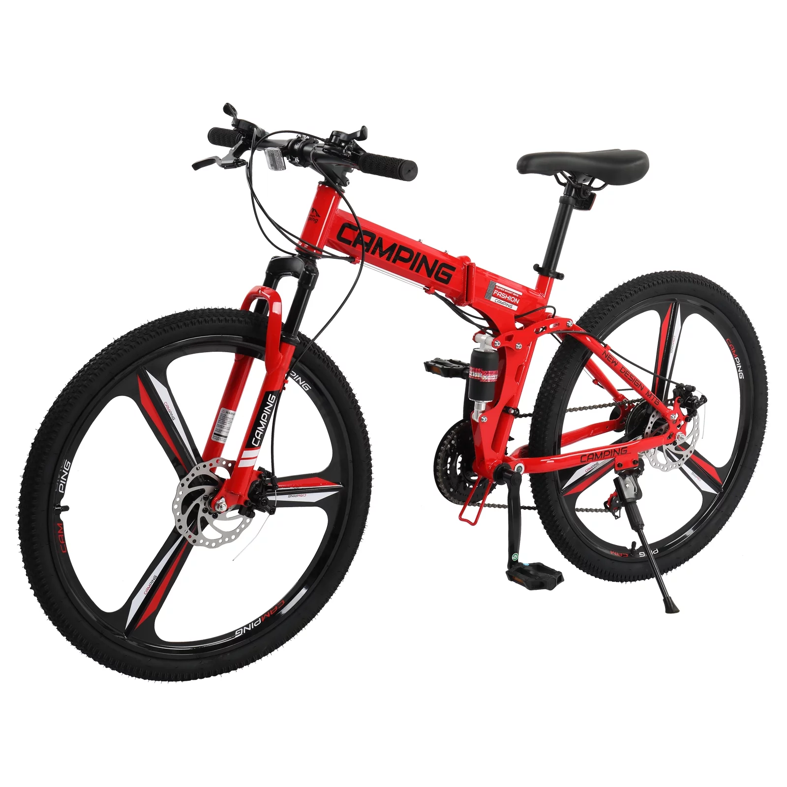 Ktaxon 26 inch 21 Speeds Folding Mountain Bike High Carbon Steel, for Adults Men Women, Red - Womvr