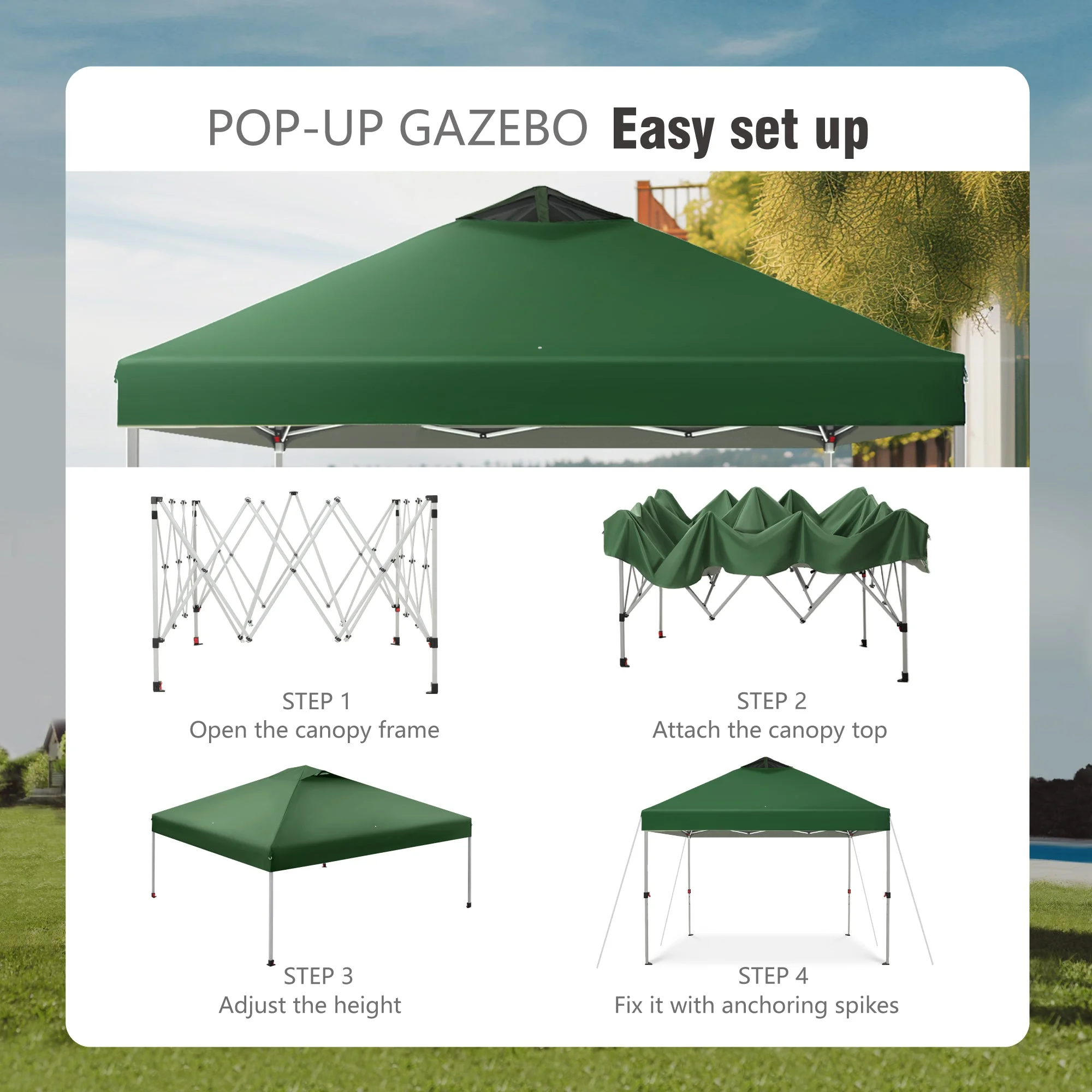 Alpha Joy 10'x 10' Pop up Canopy Tent Outdoor Event Instant Tent with Roller Bag, Blue - Womvr