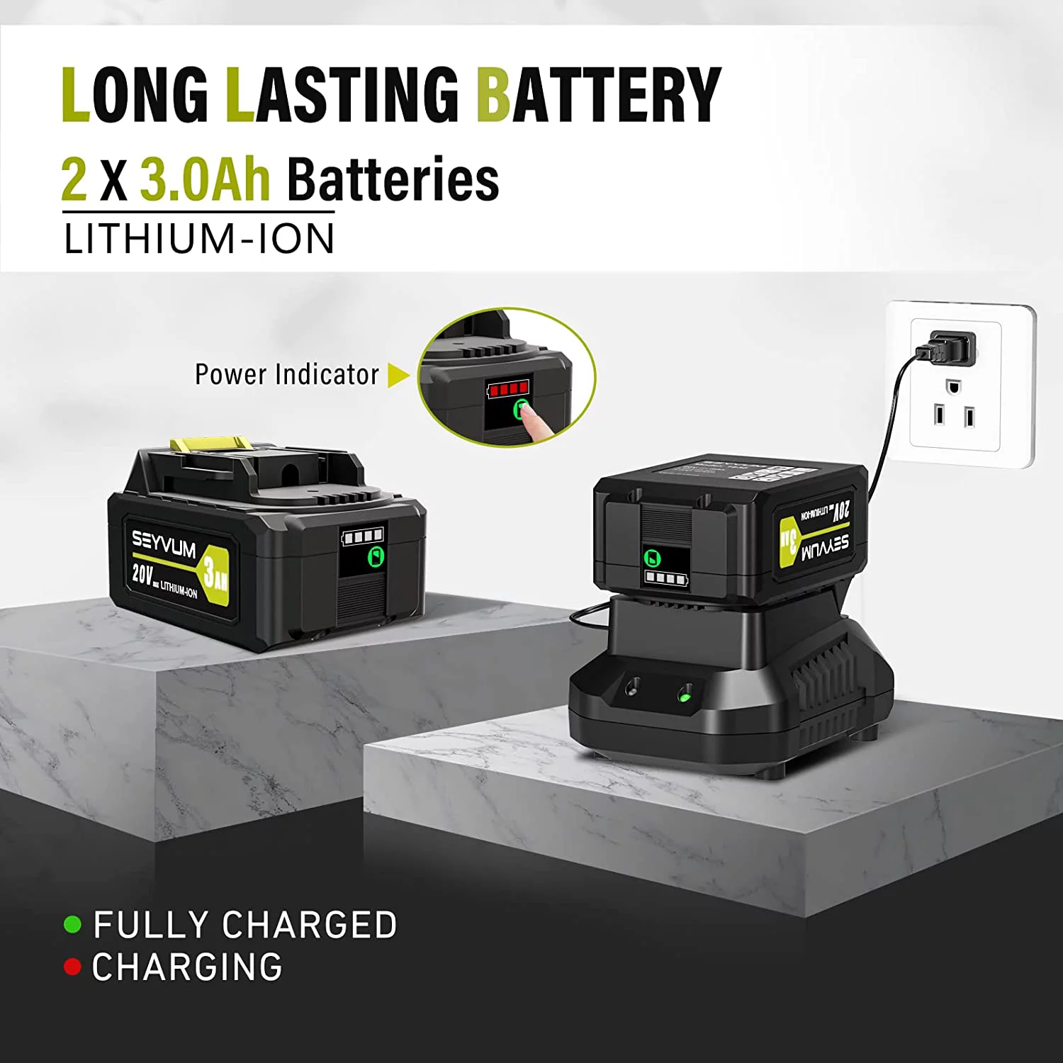 SEYVUM Leaf Blower - 580CFM 20V Leaf Blower Cordless with 2 X 4.0Ah Battery & Charger, 3-Speed Dial Electric Blower Handheld, Lightweight Powerful Battery Operated for Lawn Care, Jobsite - Womvr