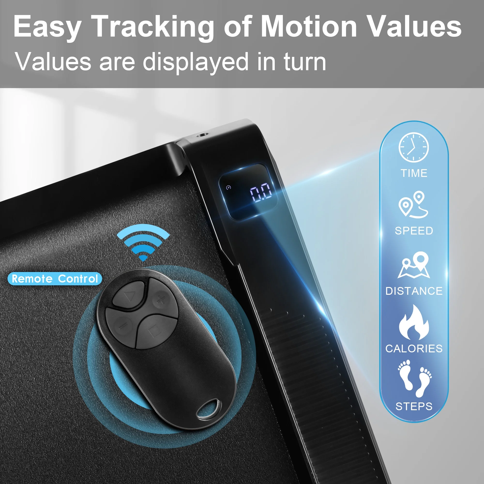 Tikmboex Walking Pad Treadmill with 5% Incline, 2.5HP Under Desk Treadmil with Remote and Unique Lamp Strip Design for Walking Running, Black & Blue 300 Lbs Capacity - Womvr