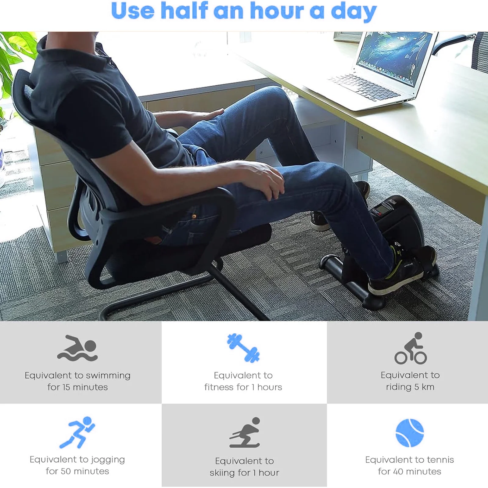 Mini Exercise Bike for Legs and Arm Pedal Stationary, Under Desk Workout Cycle Home Black Exercise Peddle Leg Exerciser with LCD Display for Home Office - Womvr