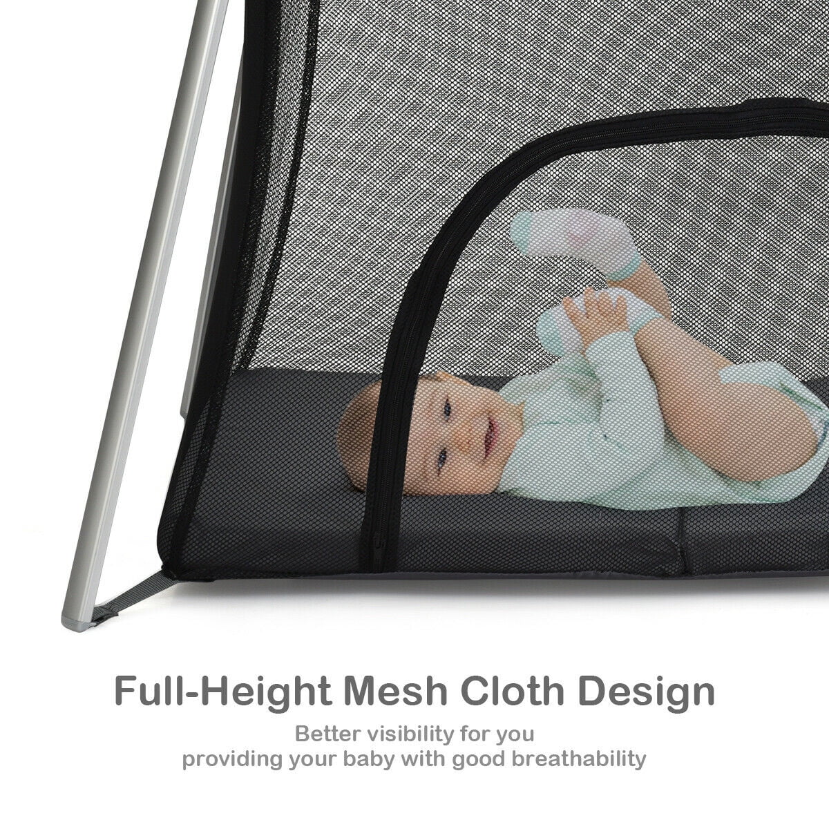 Gymax Foldable Baby Playpen Playard Lightweight Crib w/ Carry Bag For Infant Dark Gray - Womvr