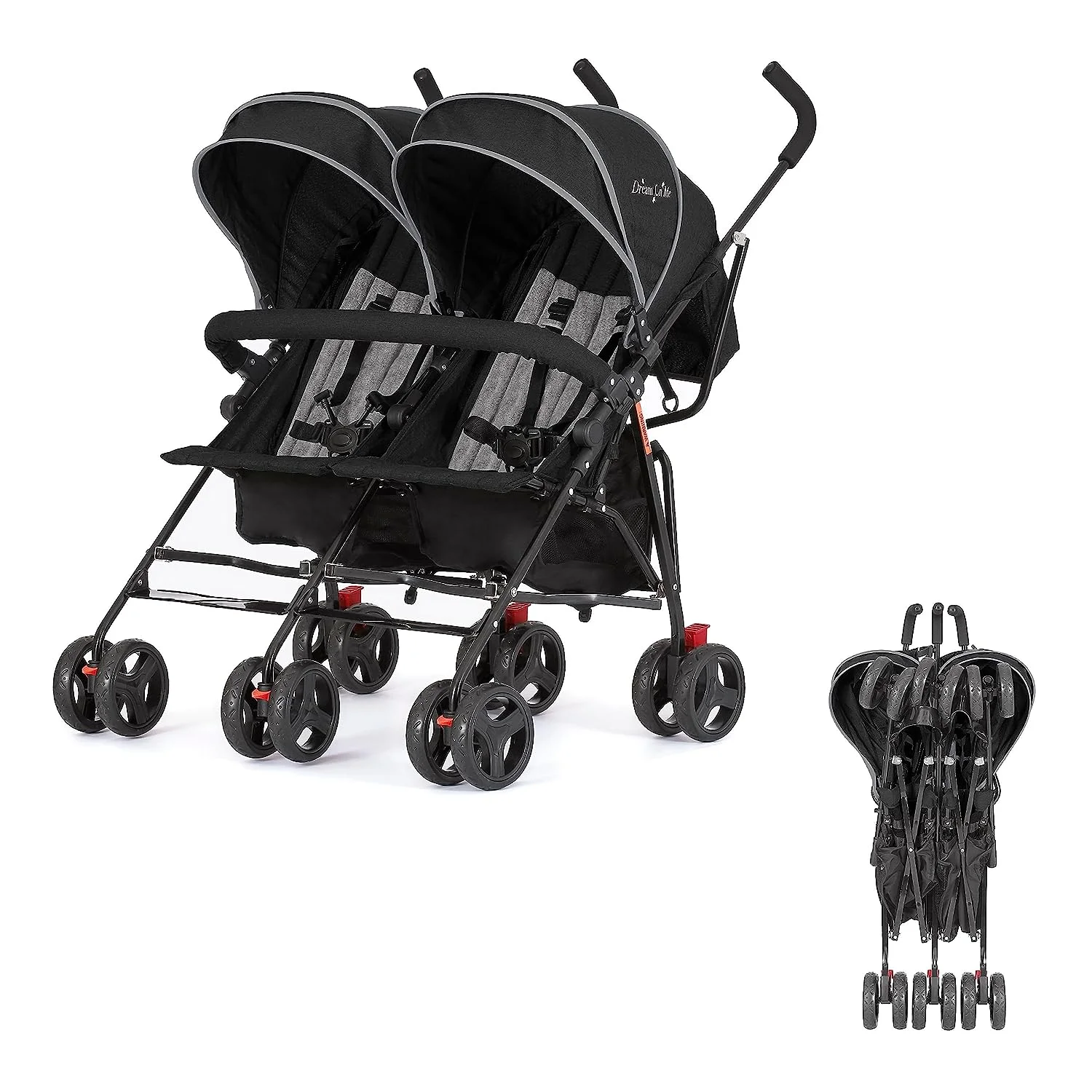 Dream On Me Vo o Twin Umbrella Stroller in Gray, Lightweight Double Stroller for Infant & Toddler, Compact Easy Fold, Large Storage Basket, Large and Adjustable Canopy - Womvr
