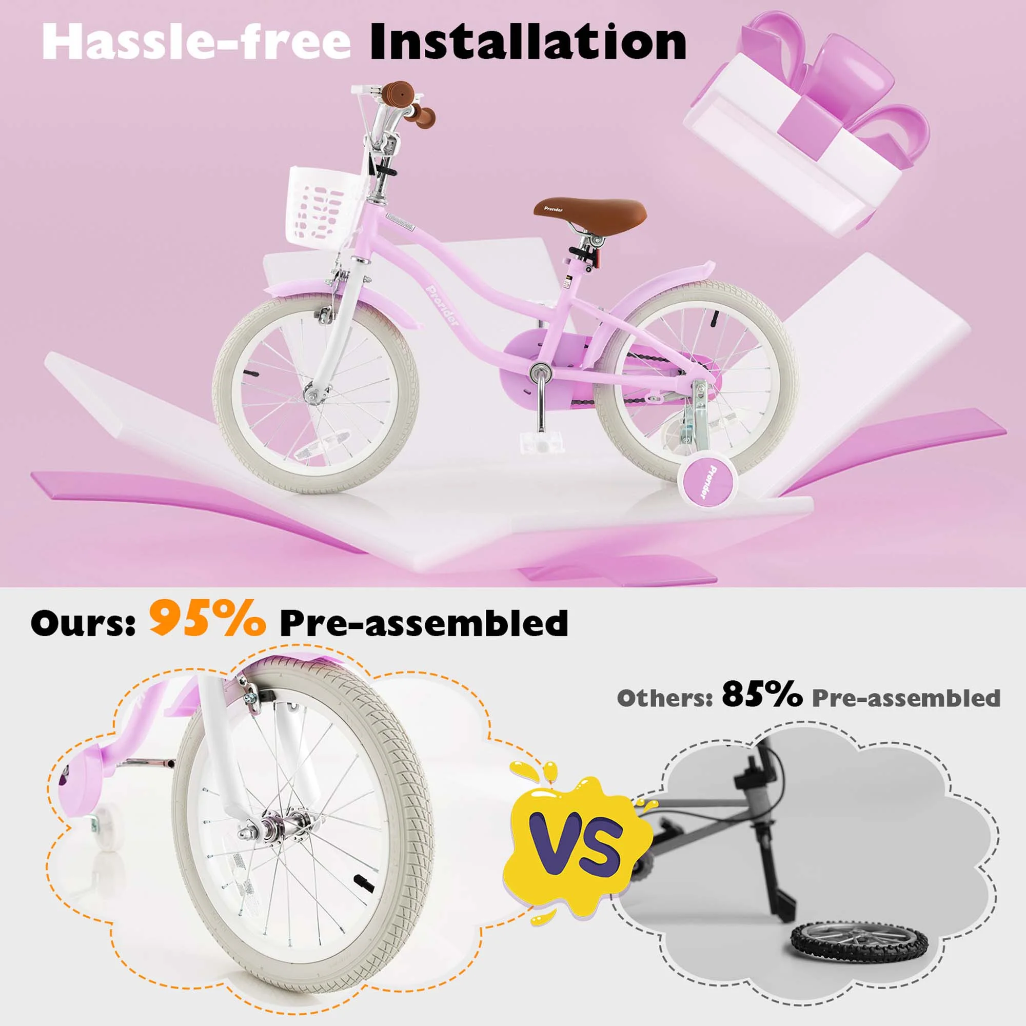 Costway 16'' Kids Bike Toddler Adjustable Bicycle withTraining Wheel for 4-8 Years Old Girl Pink - Womvr