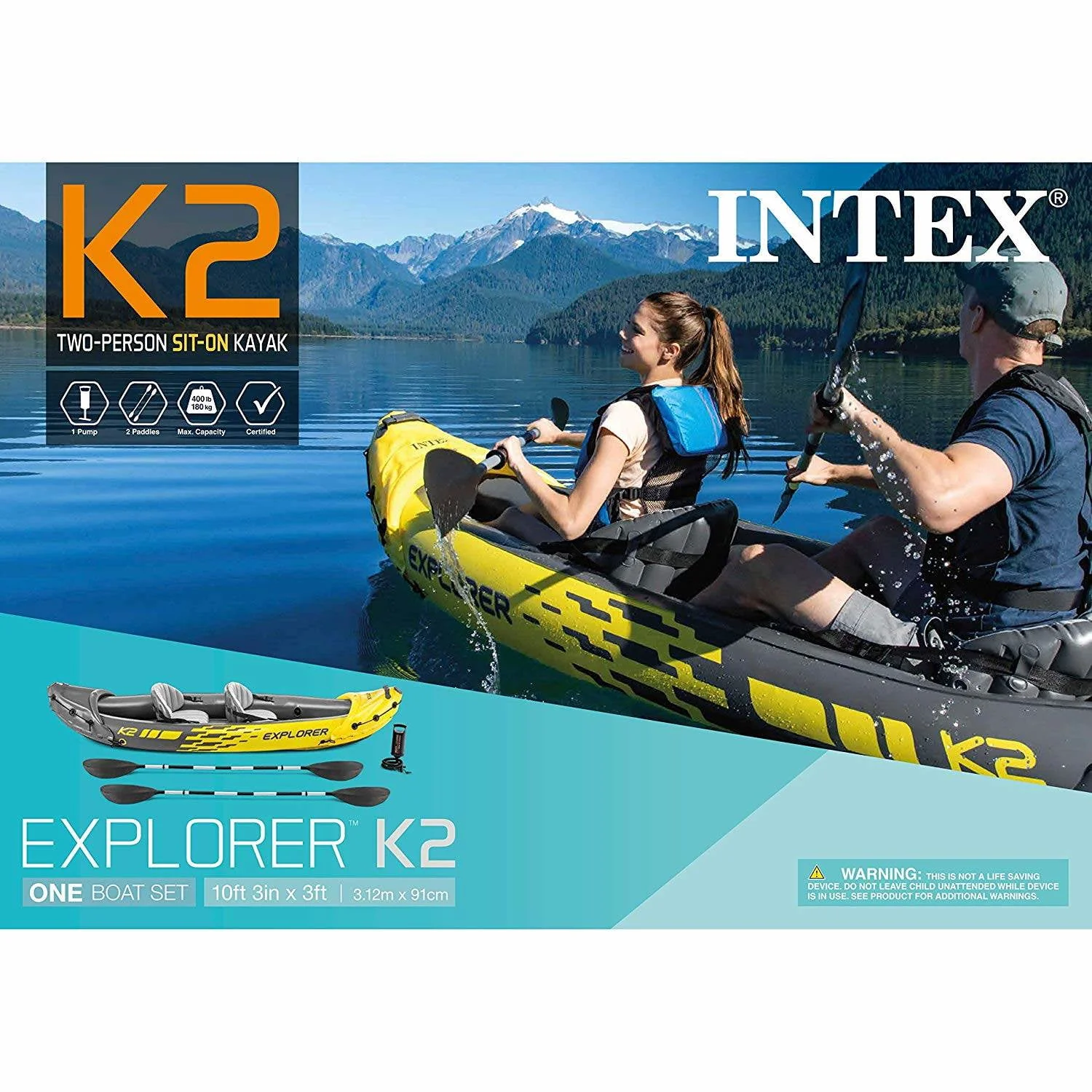 Intex Explorer K2 Inflatable Kayak with Oars and Hand Pump - Womvr