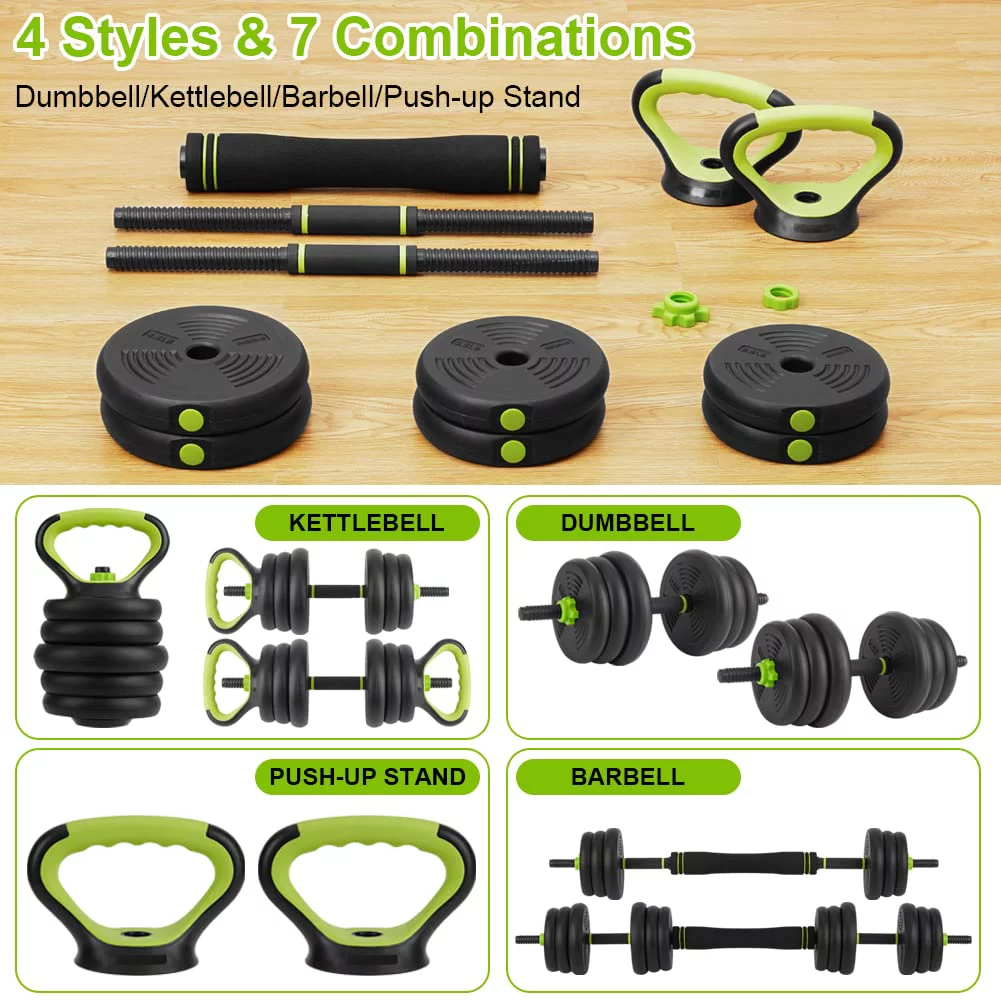 Dumbbells Set, 4-in-1 Adjustable Dumbbells, Free Weights Dumbbells with Kettlebell Handles, Barbell Connecting, Dmbbell Bar and Kettlebell Base, for Home Gym Fitness Exercises - Womvr