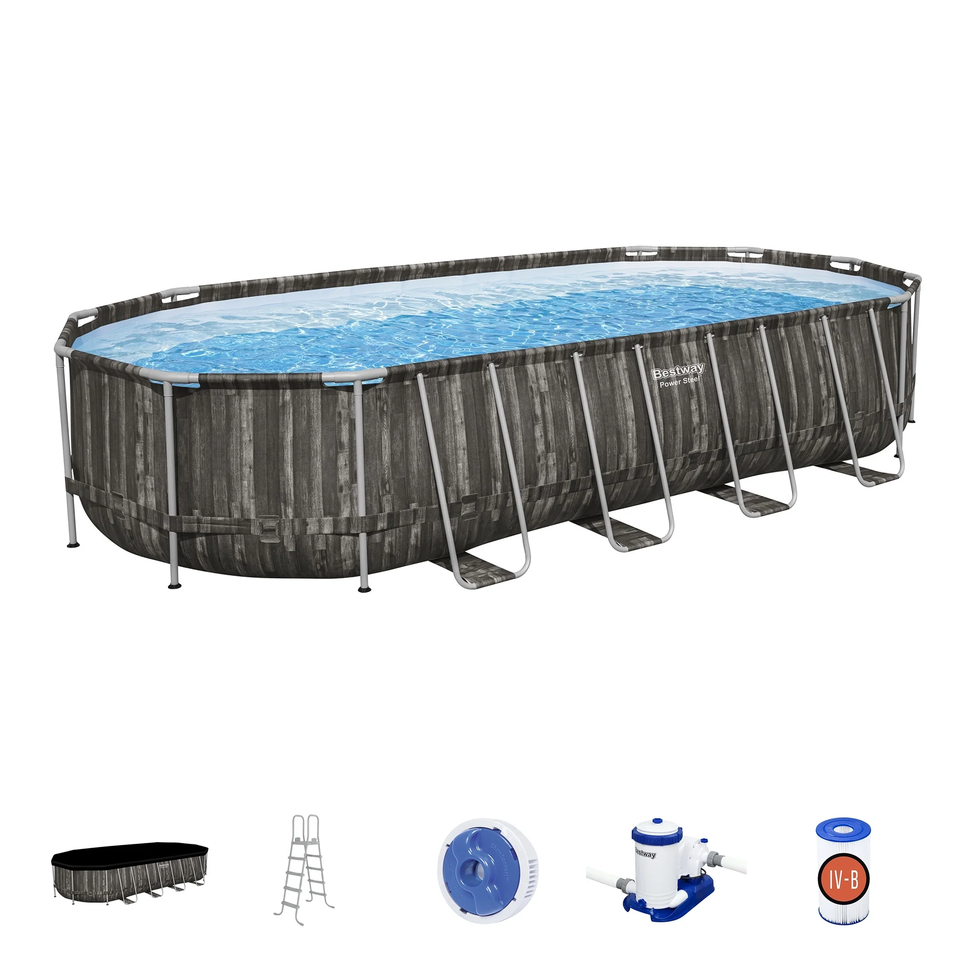 Bestway Power Steel 24' x 12' x 52�� Oval Above Ground Swimming Pool Set - Womvr